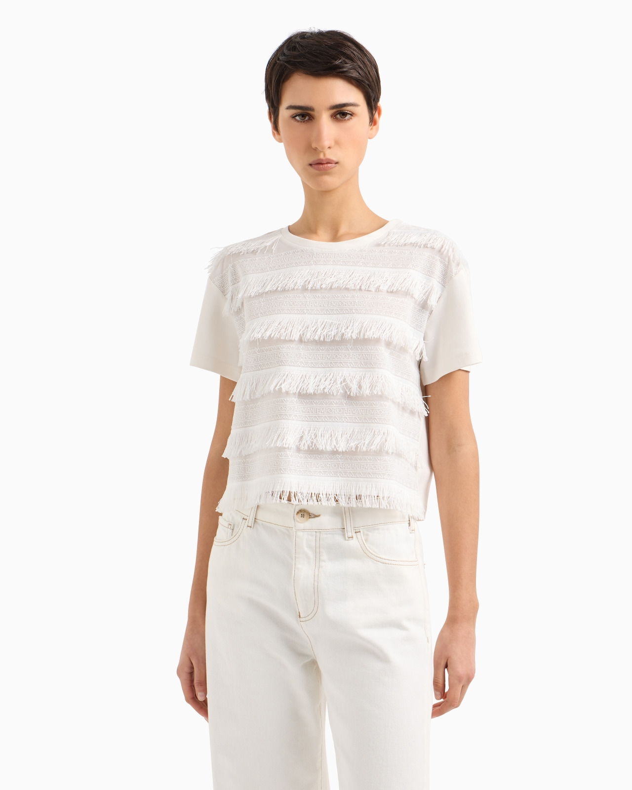 SUPIMA INTERLOCK JERSEY FRINGED T-SHIRT - 4