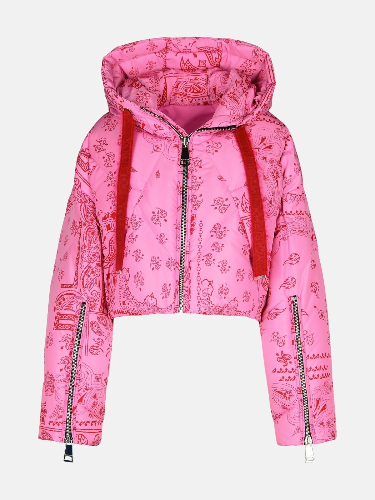 'CROP BANDANA' PINK POLYESTER BLEND DOWN JACKET - 1