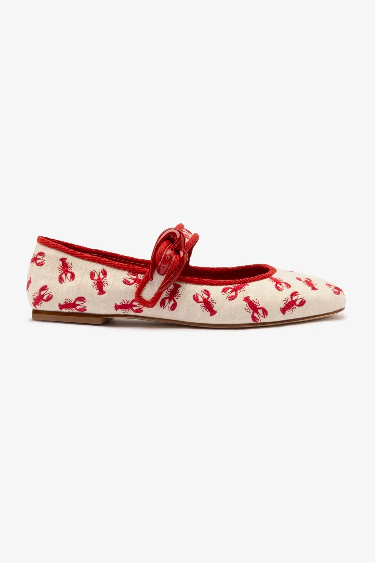 Verona Ballet Flat In White Striped Fabric and Lobster Embroidery - 1