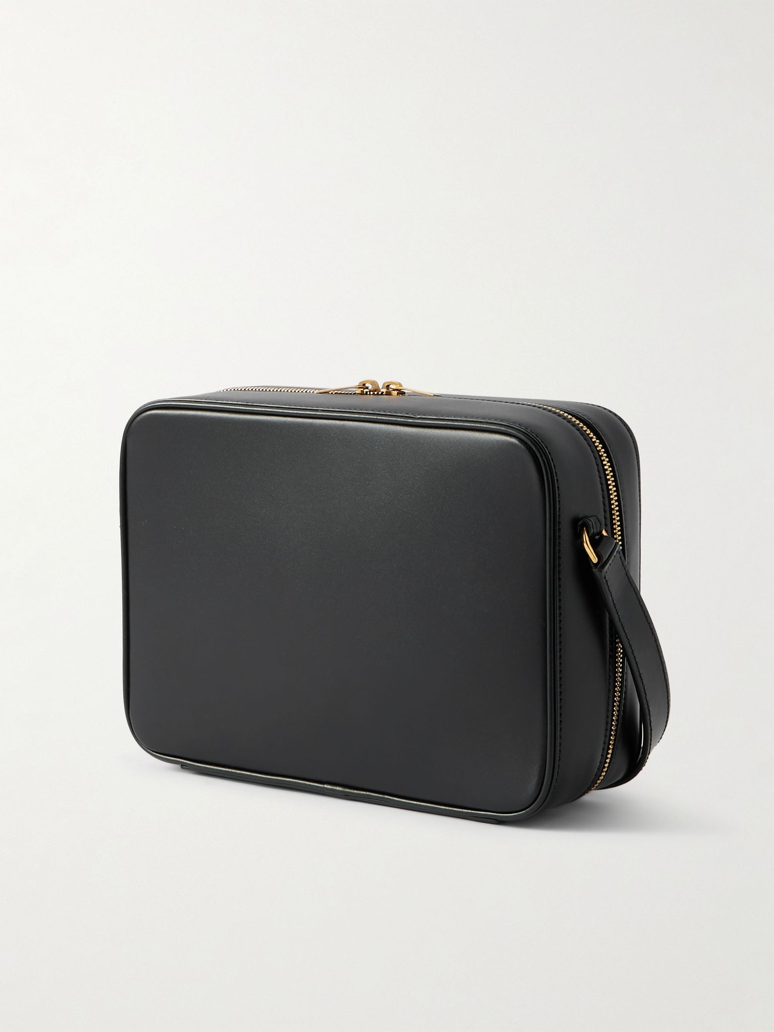 Logo-Print Leather Messenger Bag Black - 3