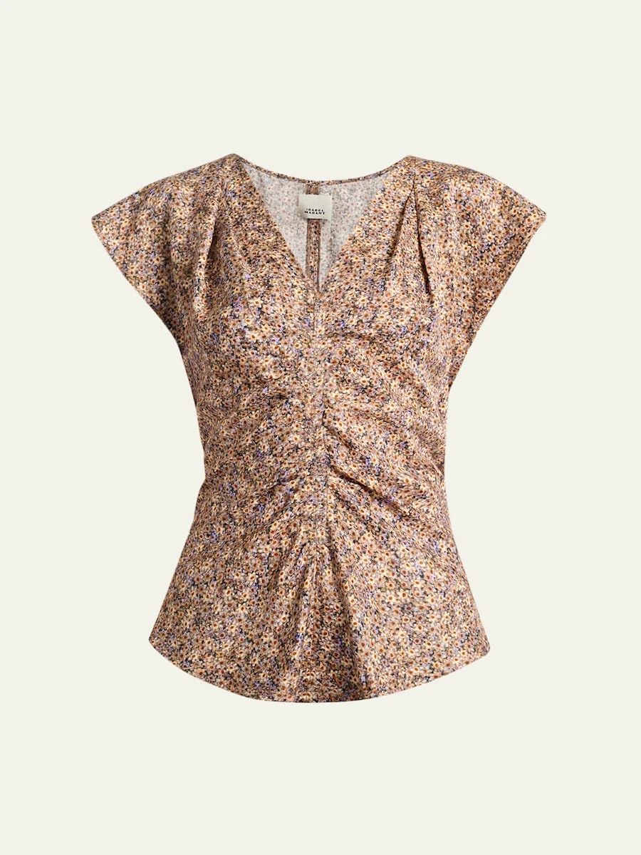 Lonea Draped Floral Silk Jacquard Top - 1