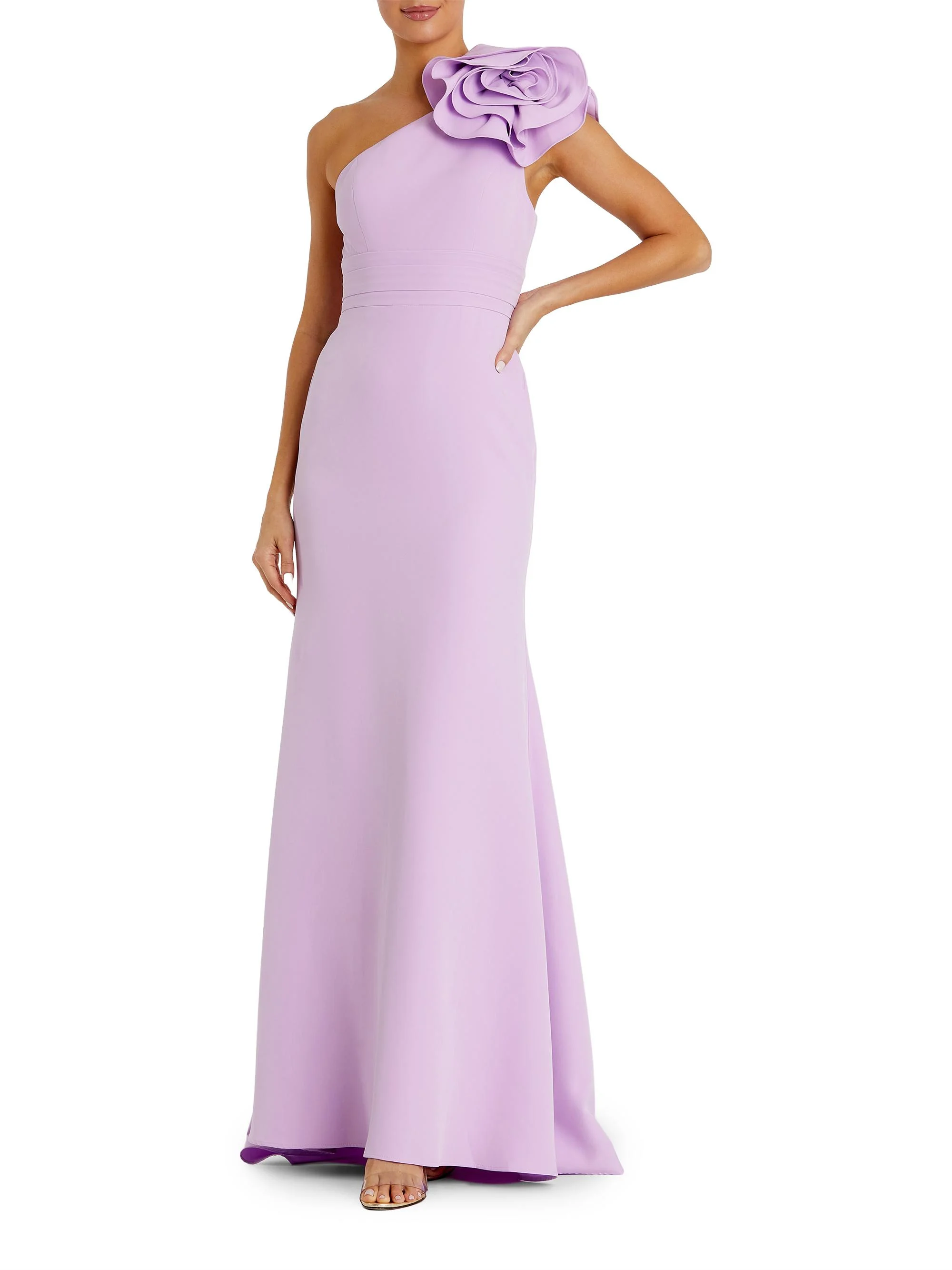 Women's Crepe Flower One-Shoulder Gown - Lilac - 1