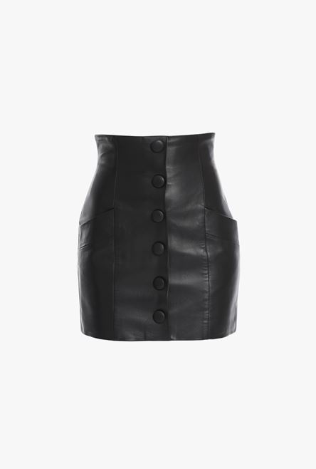 Short black leather high-waisted skirt - 1