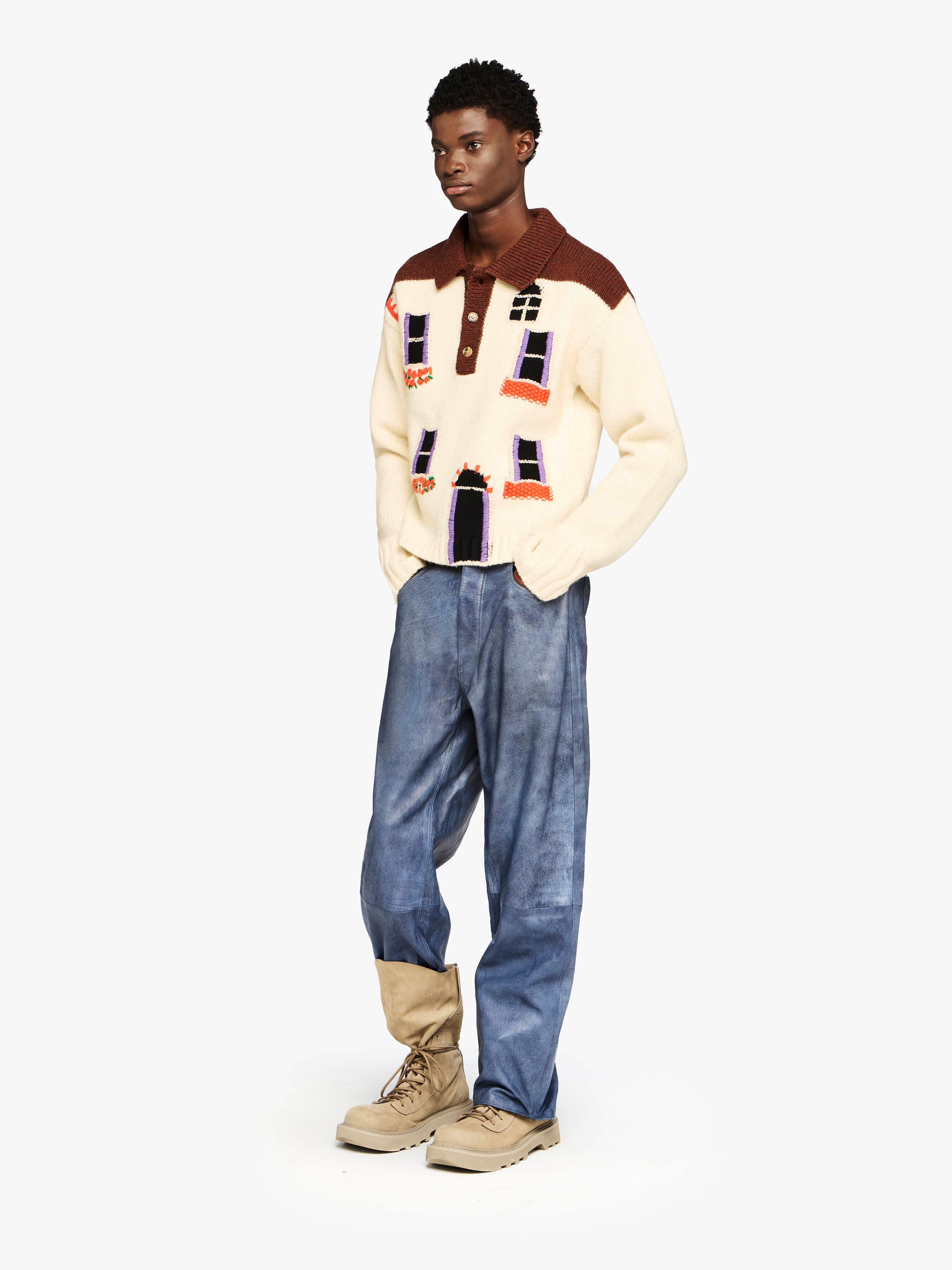 HOUSE' INTARSIA POLO SWEATER - 4