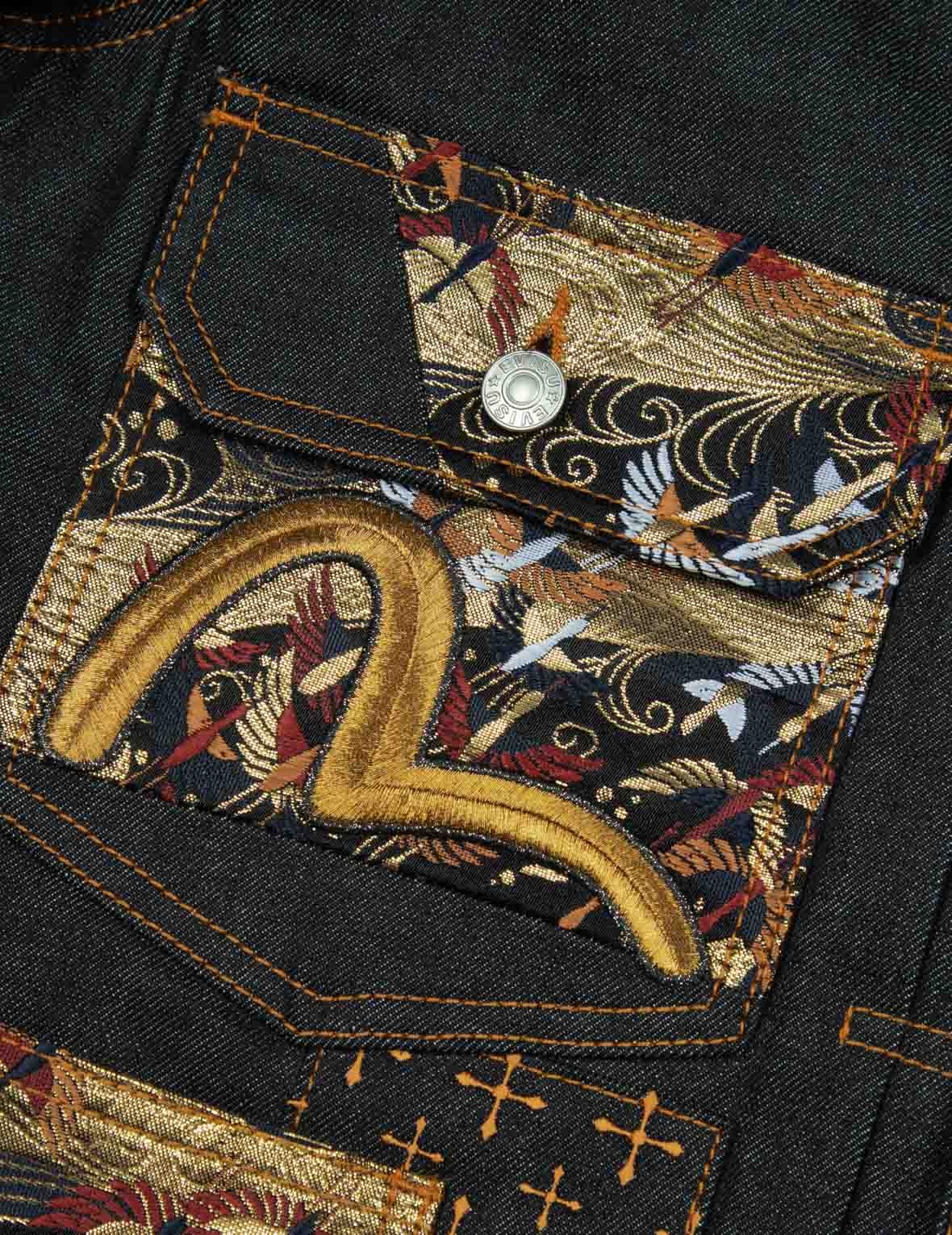 SEAGULL EMBROIDERY AND BROCADE POCKET RELAX FIT DENIM JACKET - 7
