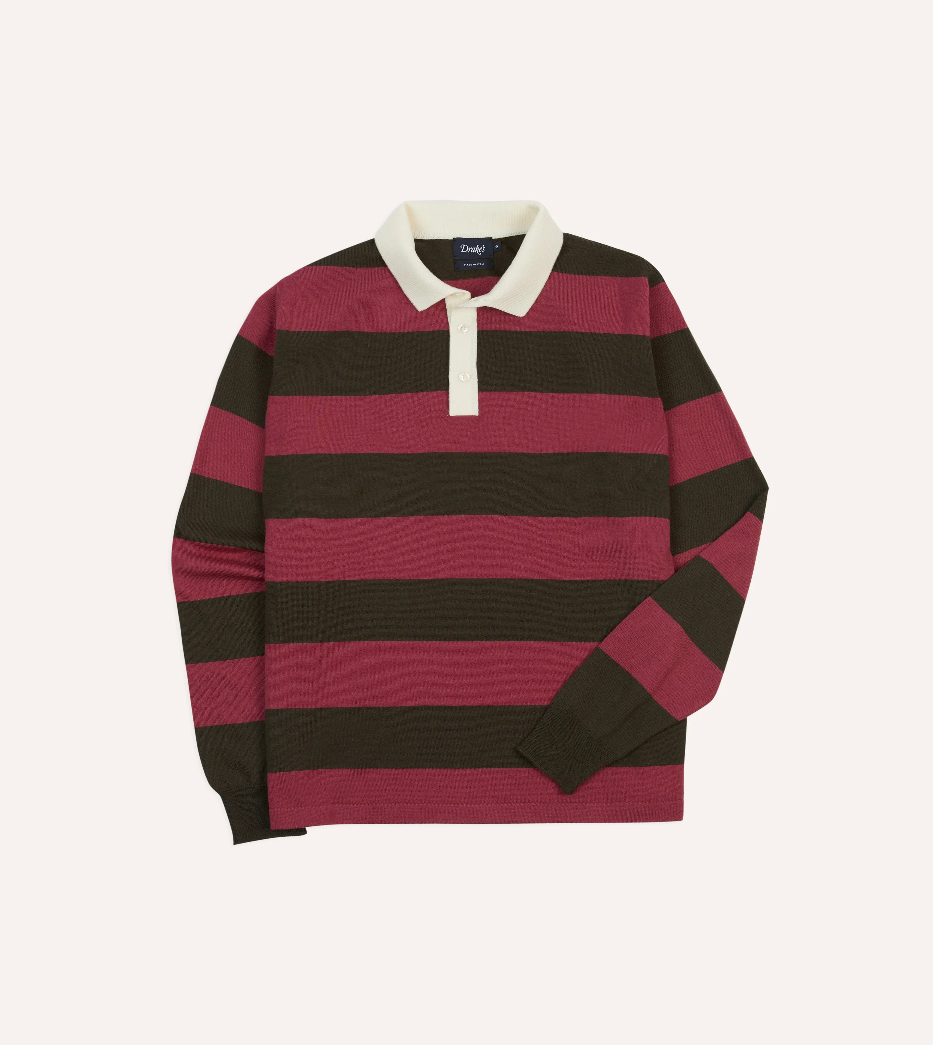Pink and Olive Block Stripe Knitted Rugby Shirt - 1
