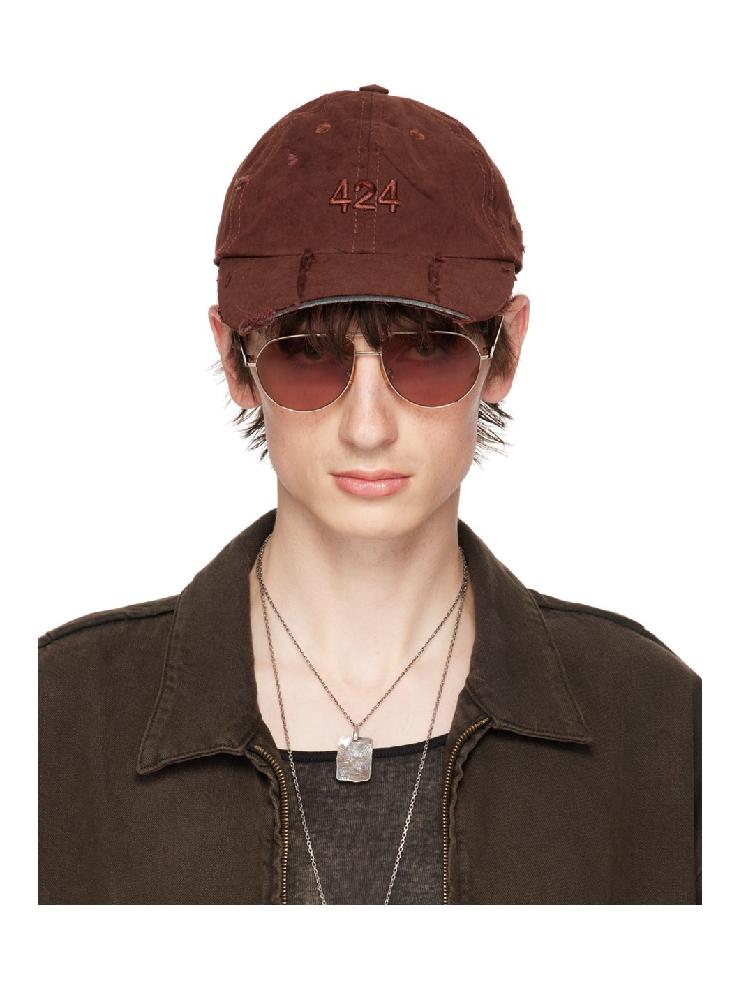 Brown Distressed Baseball Cap - 1