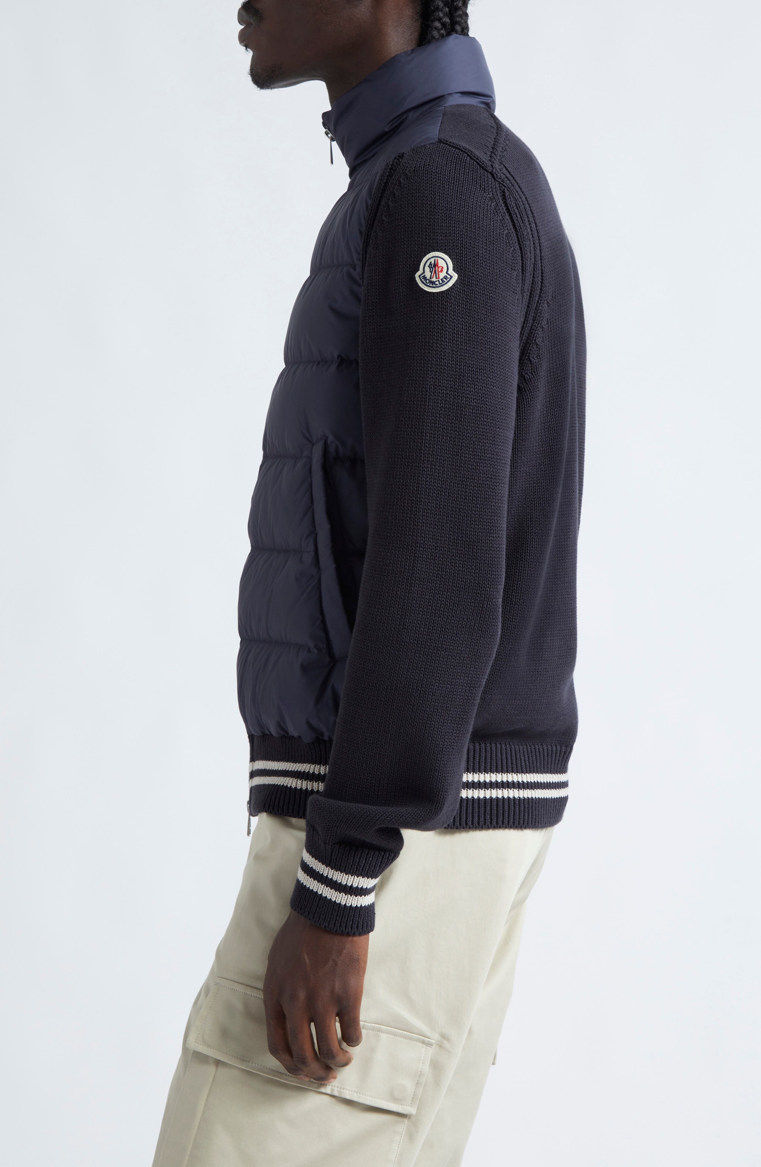 Moncler Quilted Down & Cotton Knit Cardigan in Blue at Nordstrom - 3