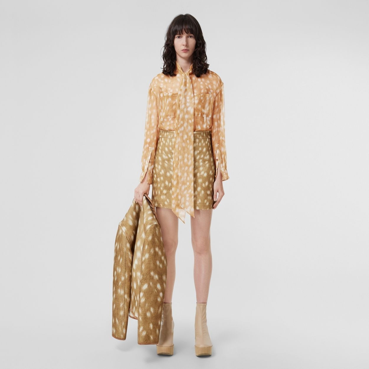 Deer Print Silk Tie-neck Blouse - 6