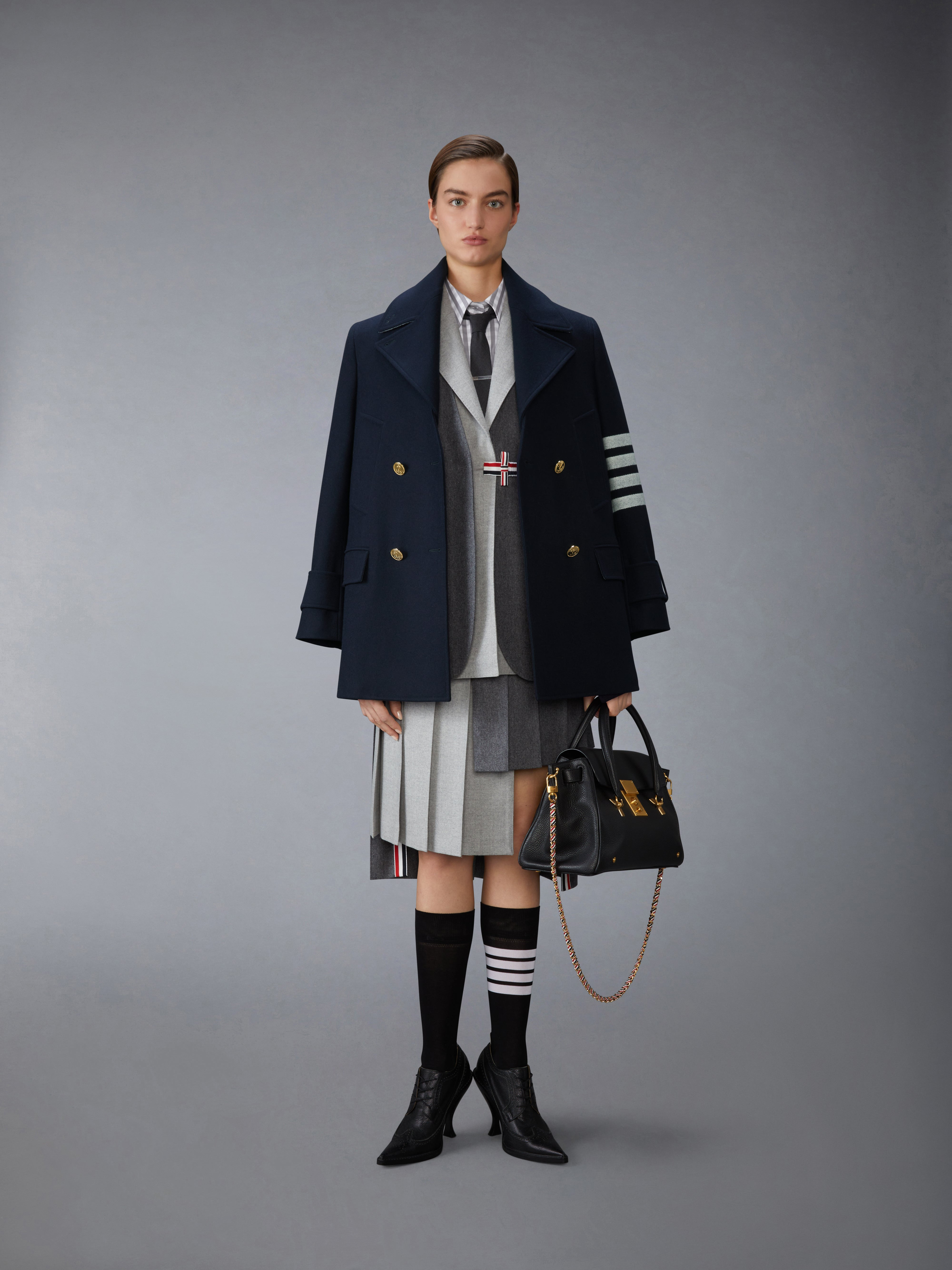 WOOL FLANNEL 4-BAR PLEATED SKIRT - 5