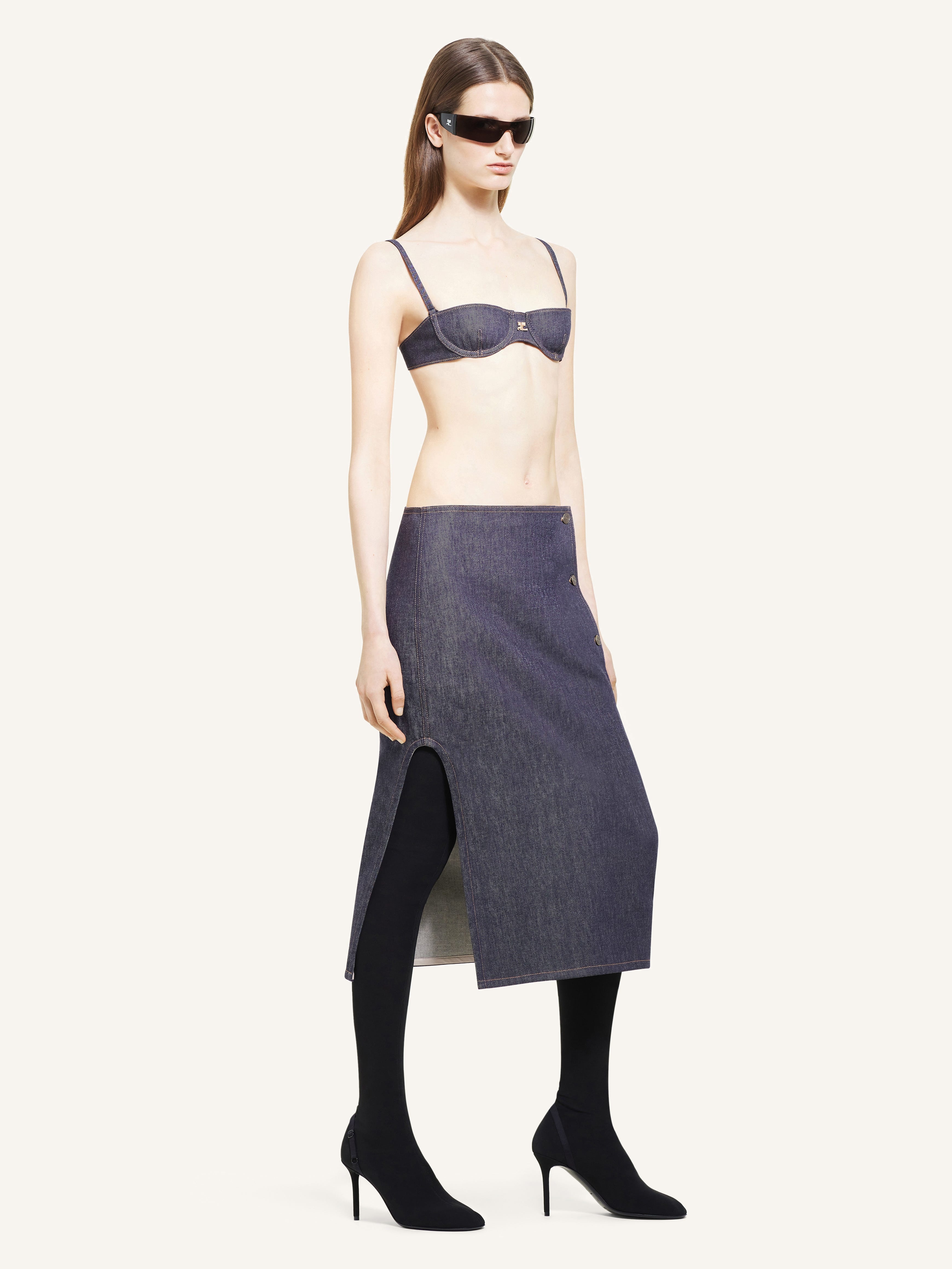 CENTERED POCKET DENIM SKIRT - 3