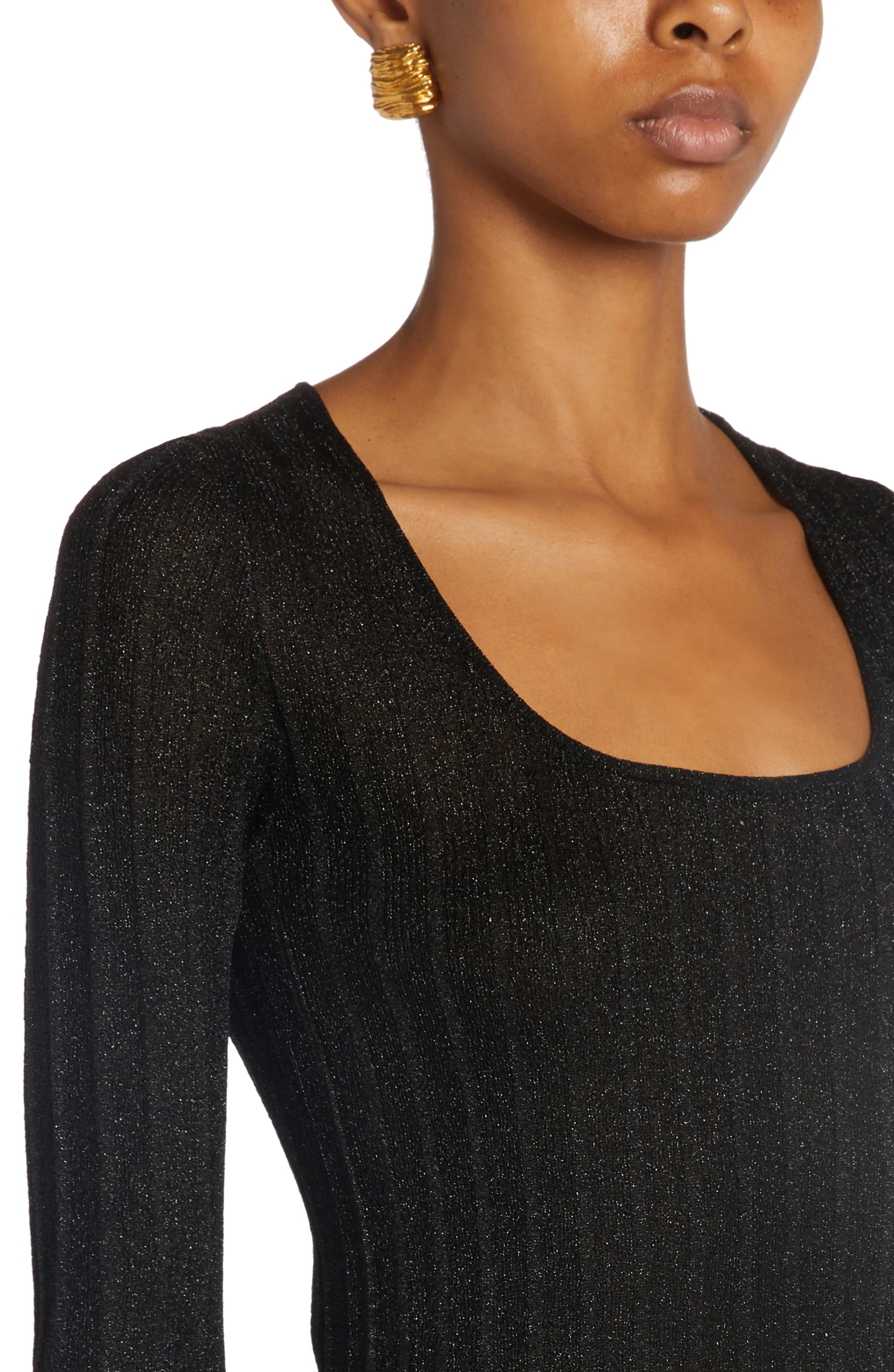 Scoop Neck Metallic Rib Top - 4