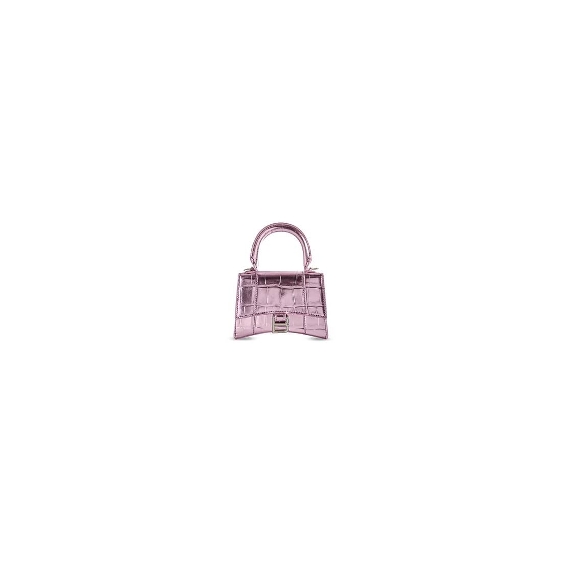 Women's Hourglass Mini Handbag With Chain Metallized Crocodile Embossed in Pink - 1