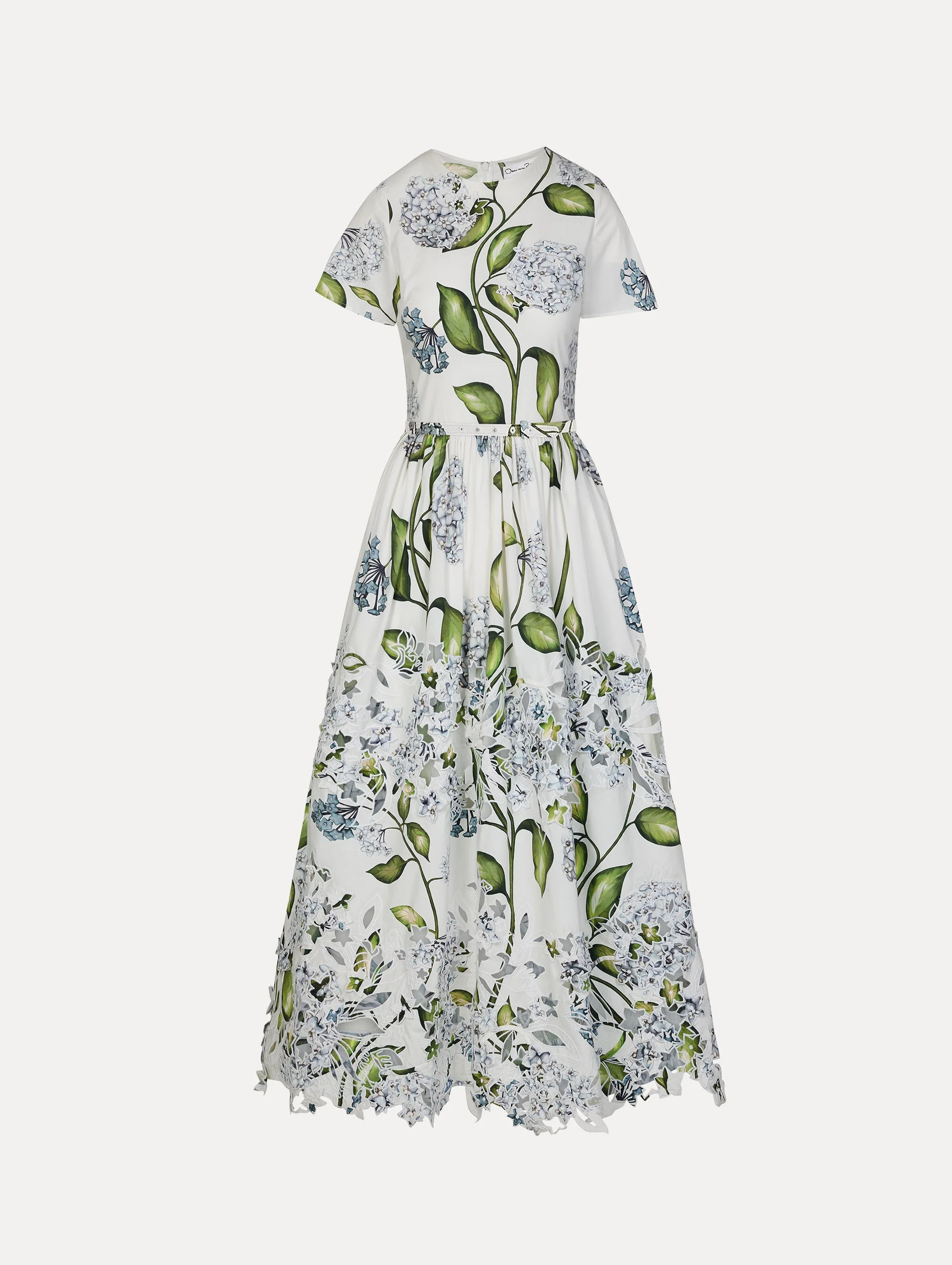 PORCELAIN FLOWER EMBROIDERED COTTON POPLIN DRESS - 1