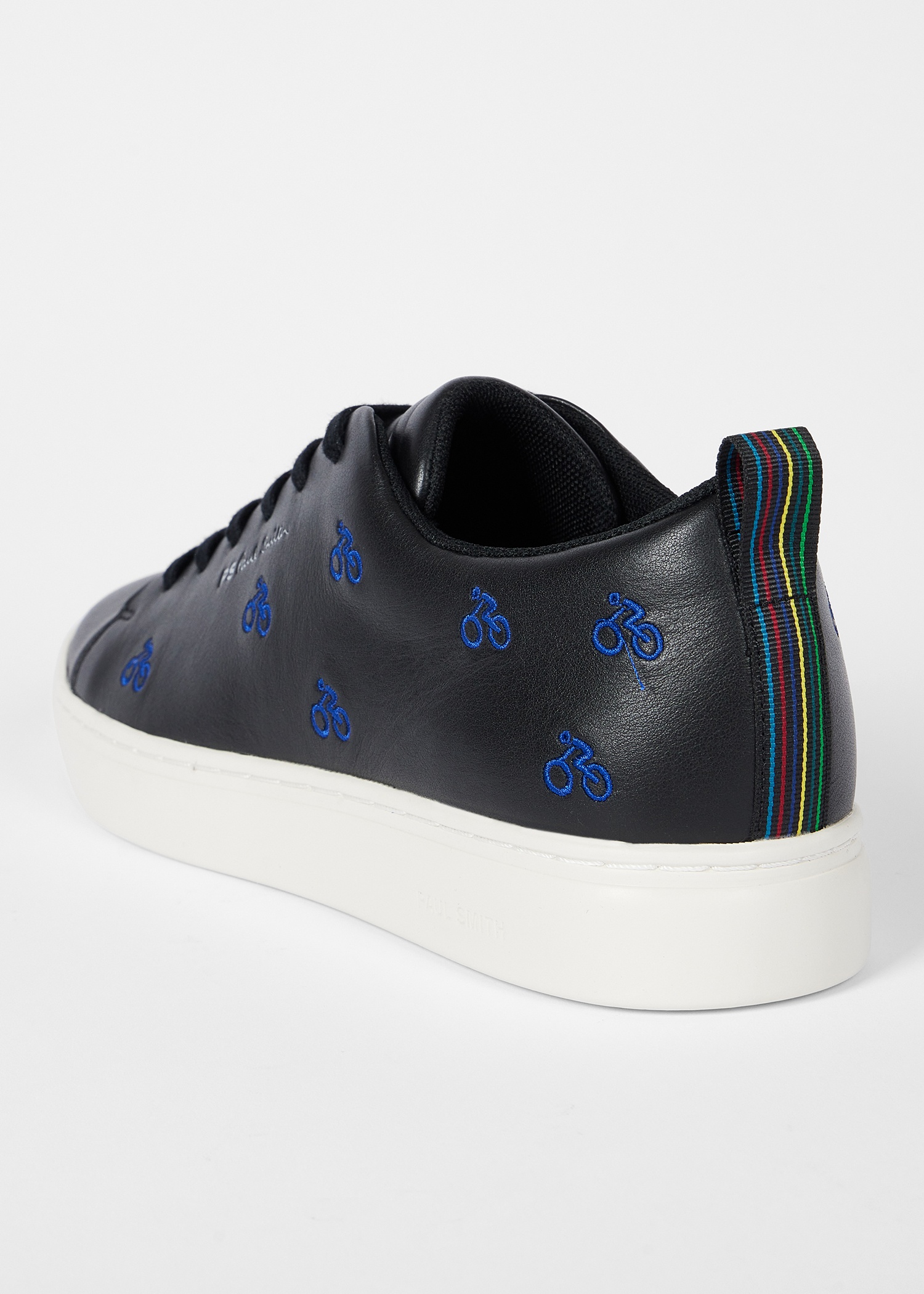 Black Leather 'Lee' Trainers with Embroidered Cyclist - 5