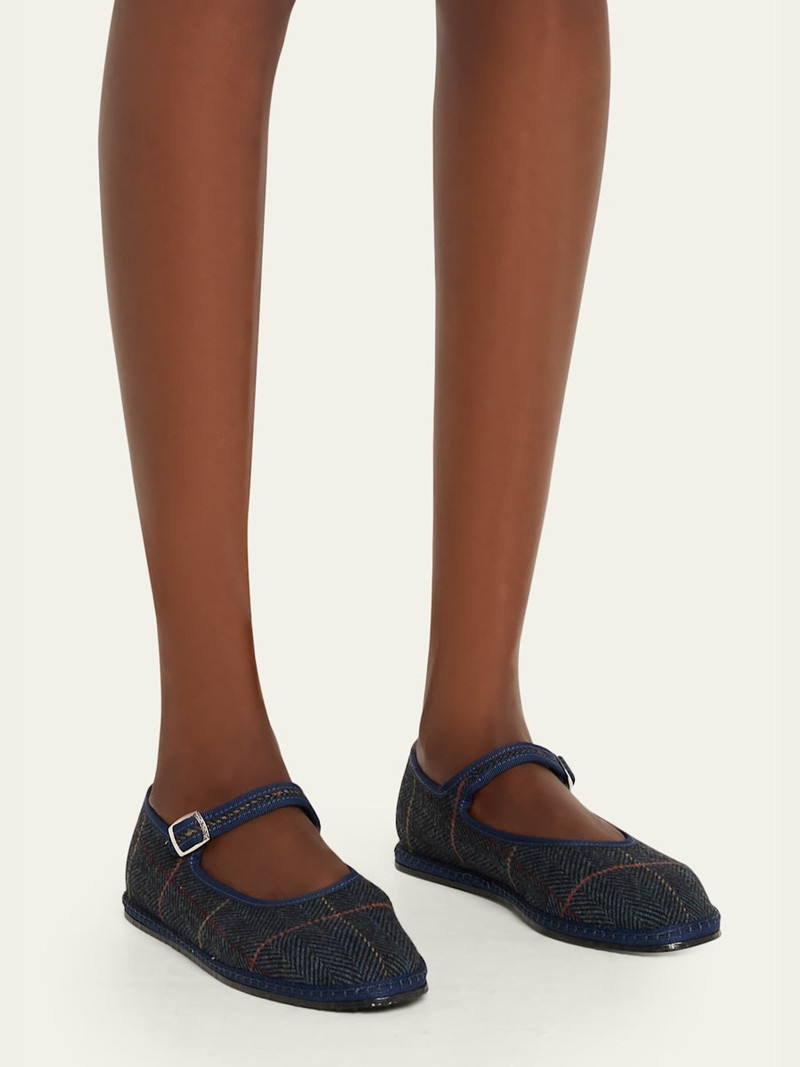 ViBi Venezia Mary Jane Plaid Herringbone Wool-Blend Flats outlook