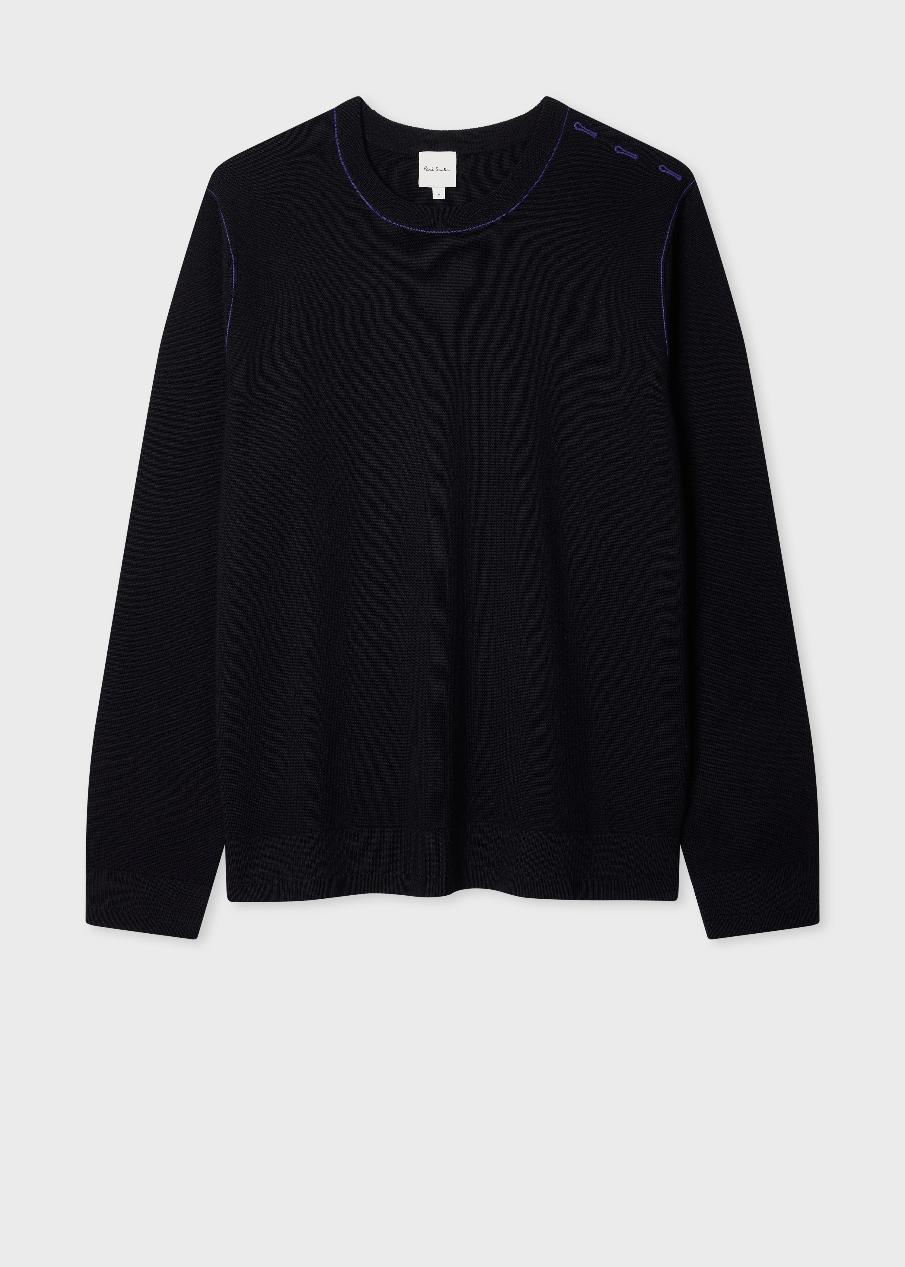 Navy Merino Sweater with Contrast Details - 1