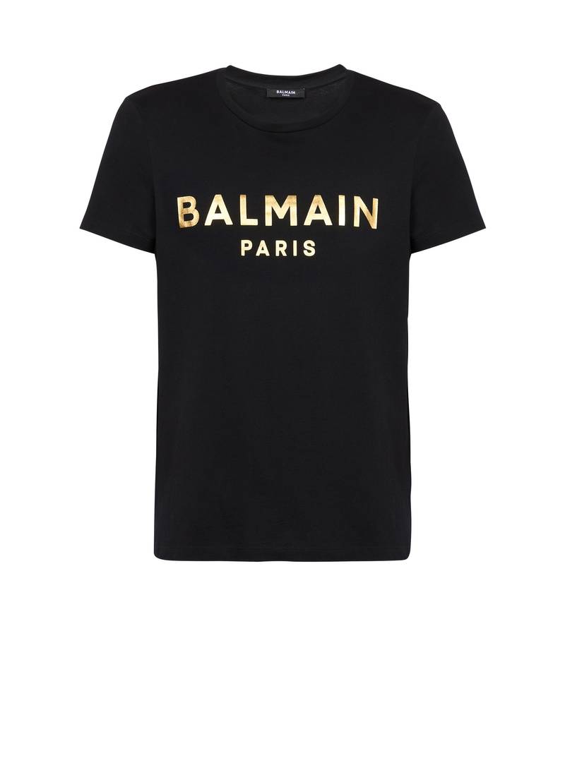 Eco-designed 코튼 Balmain Paris 로고 인쇄가있는 T 셔츠 1