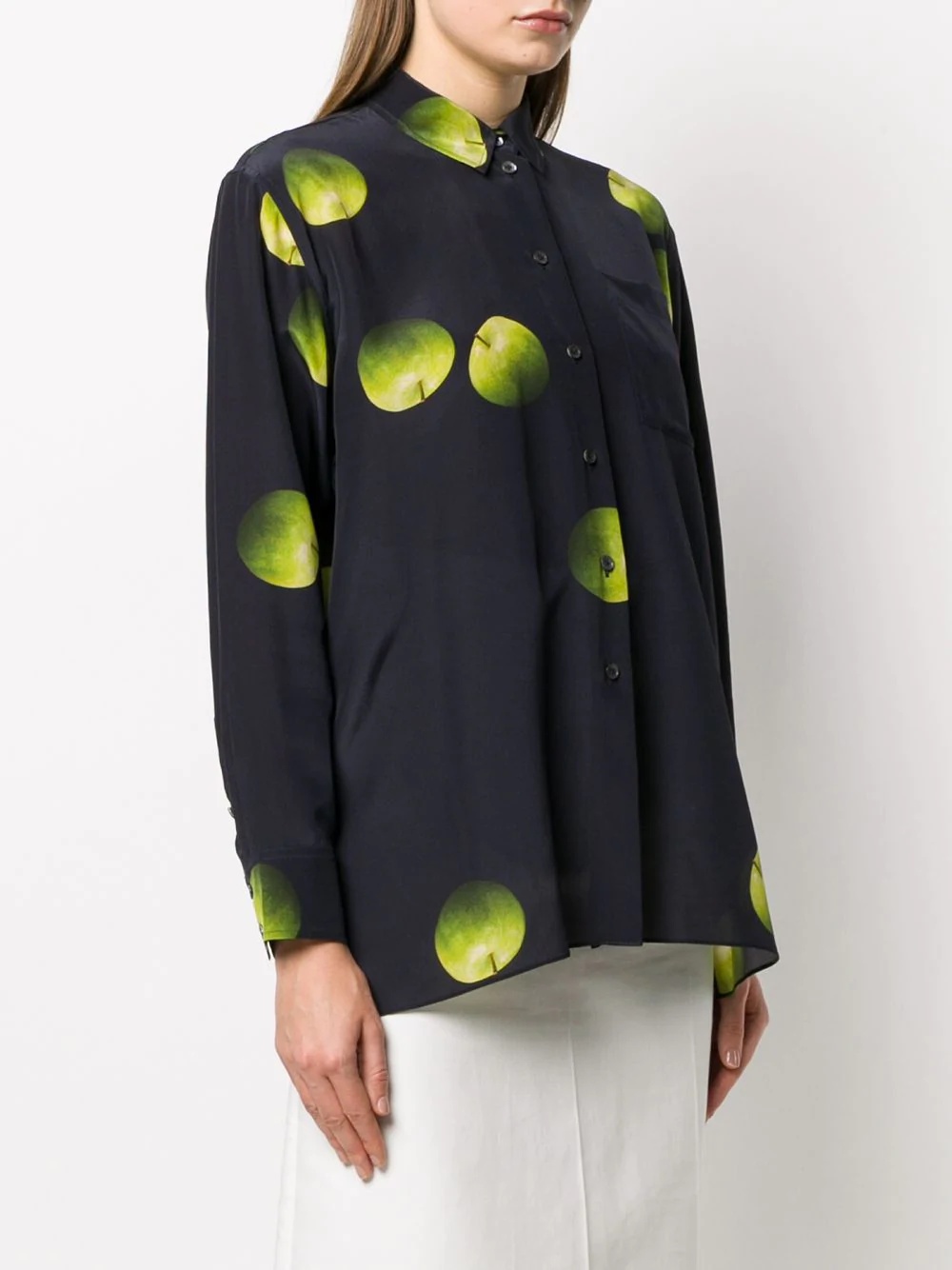 apple-print silk shirt - 3