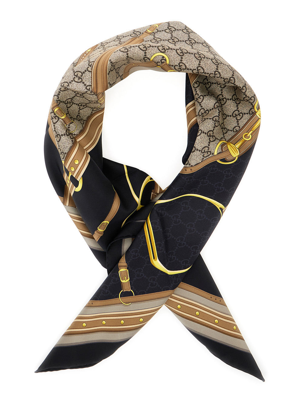 Gucci Women Multicolorscarf With Bracket, Clamp And Gg All-Over In Silk Woman - 2