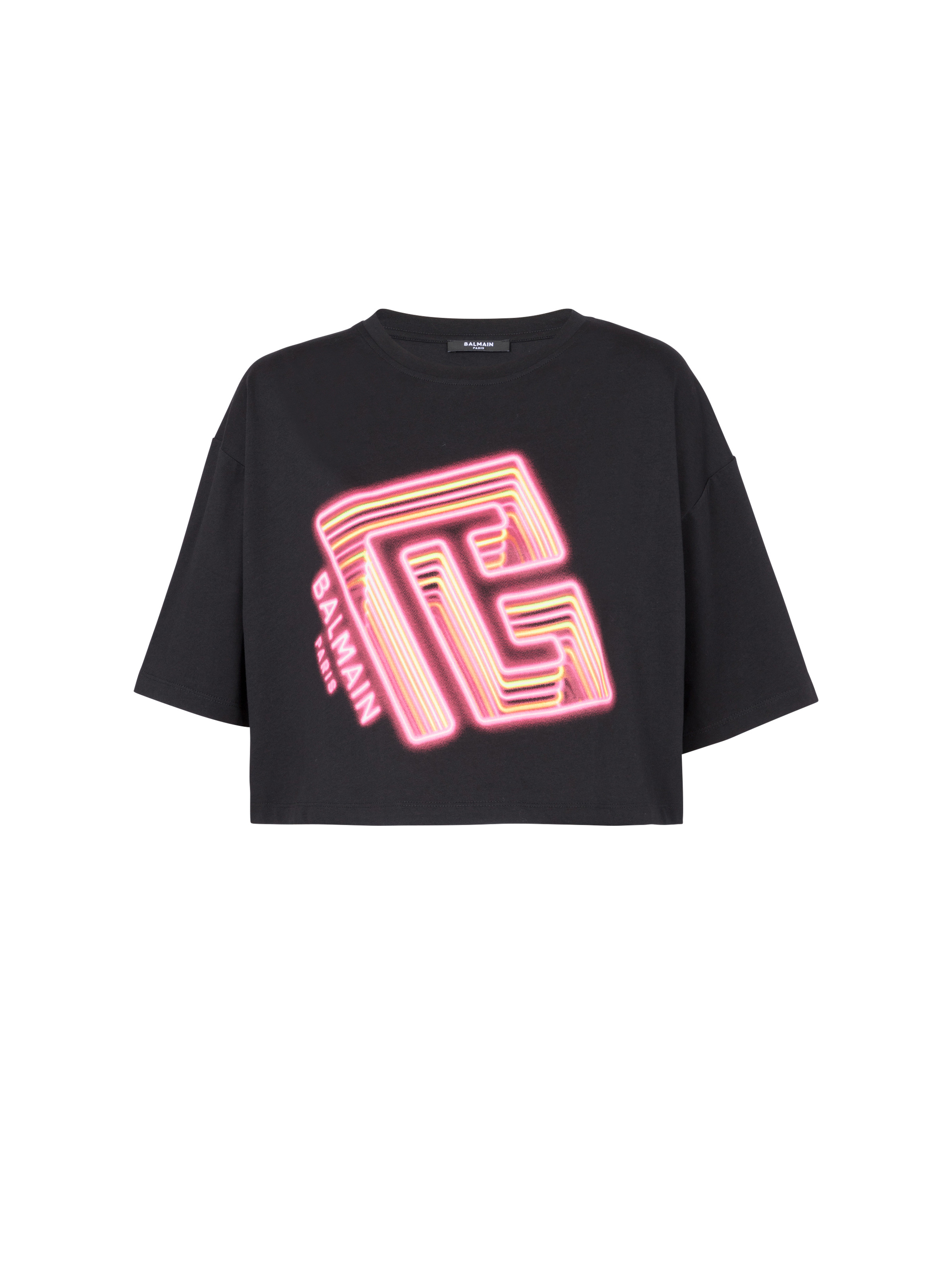 Cropped T-shirt with neon printed labyrinth logo - 1