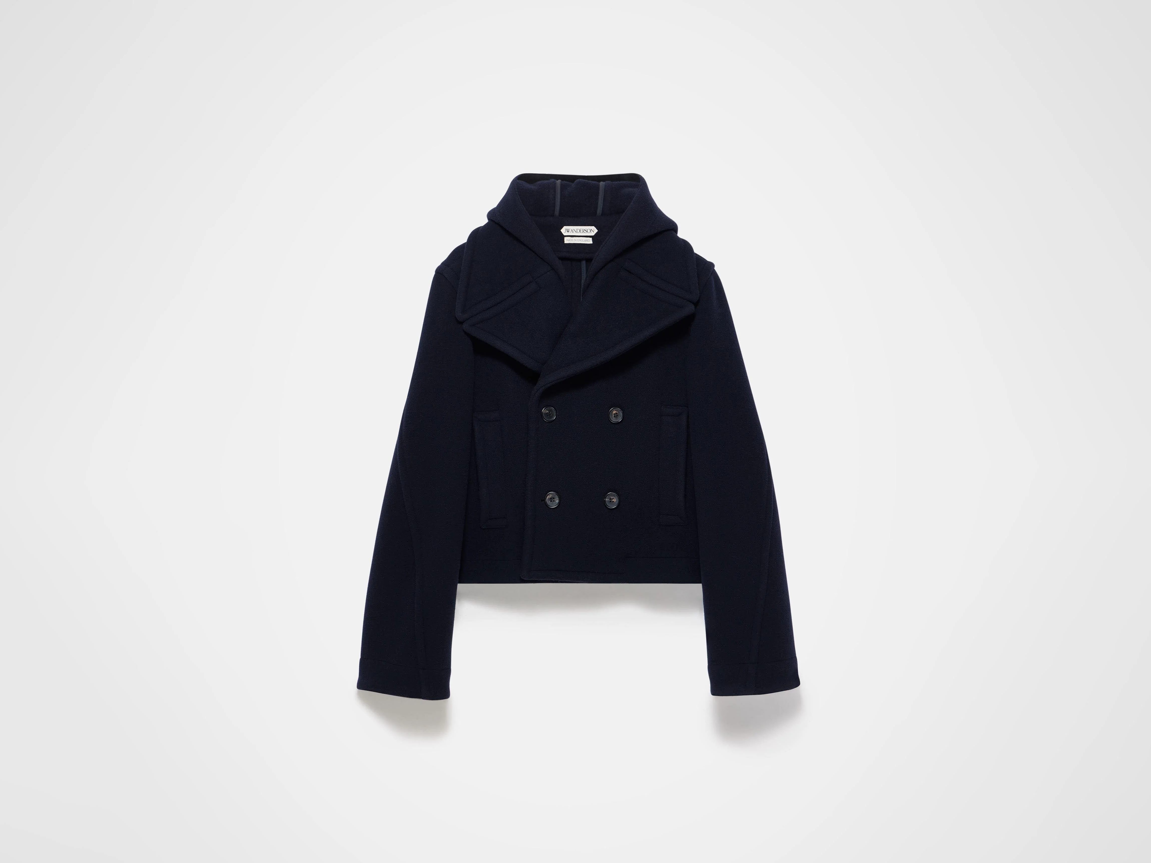 CROPPED HOODED COAT IN NAVY - 1