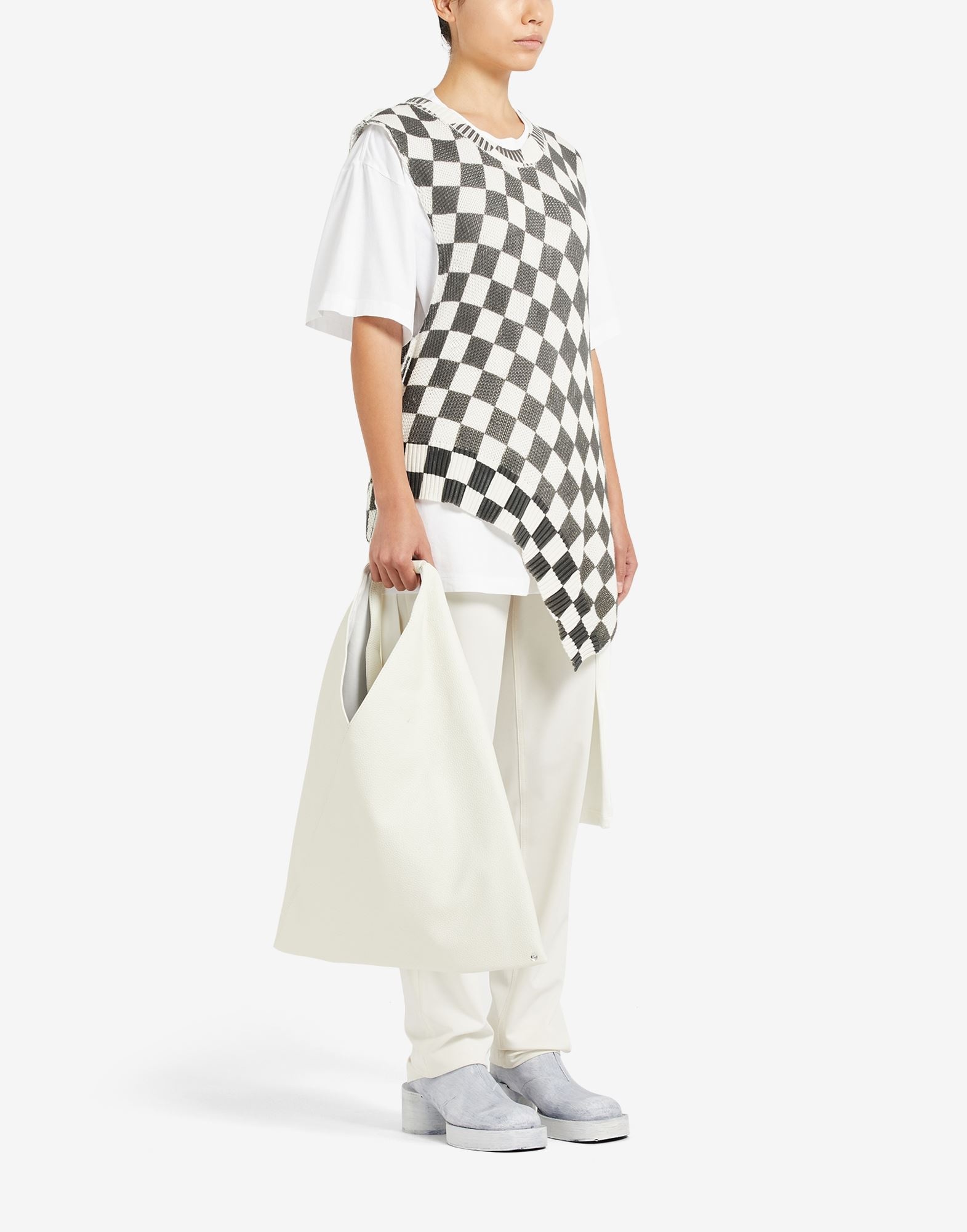 Distorted check print asymmetrical short-sleeve top - 3