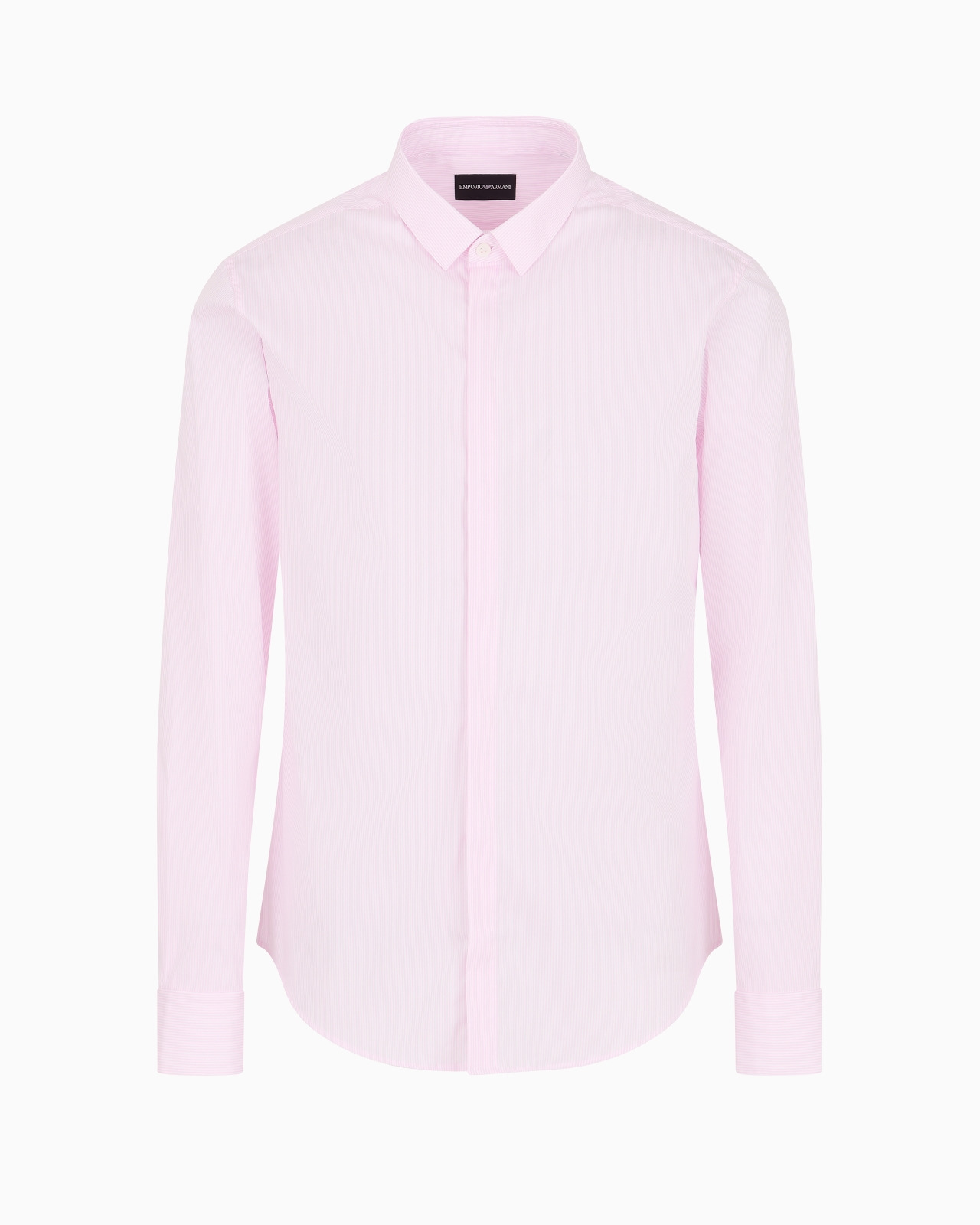Shirt with a small Italian collar in stretch cotton with jacquard micro-stripes - 1