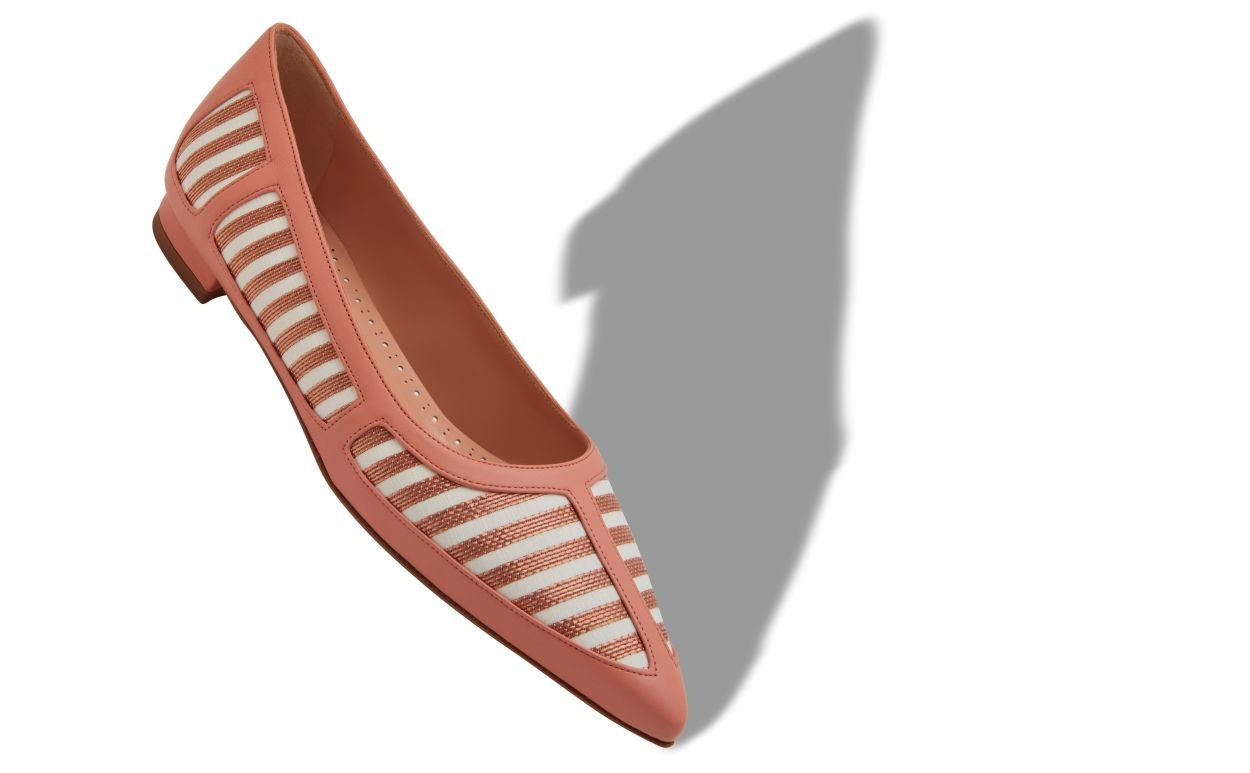 Coral and Brown Nappa Leather Flat Pumps - 2