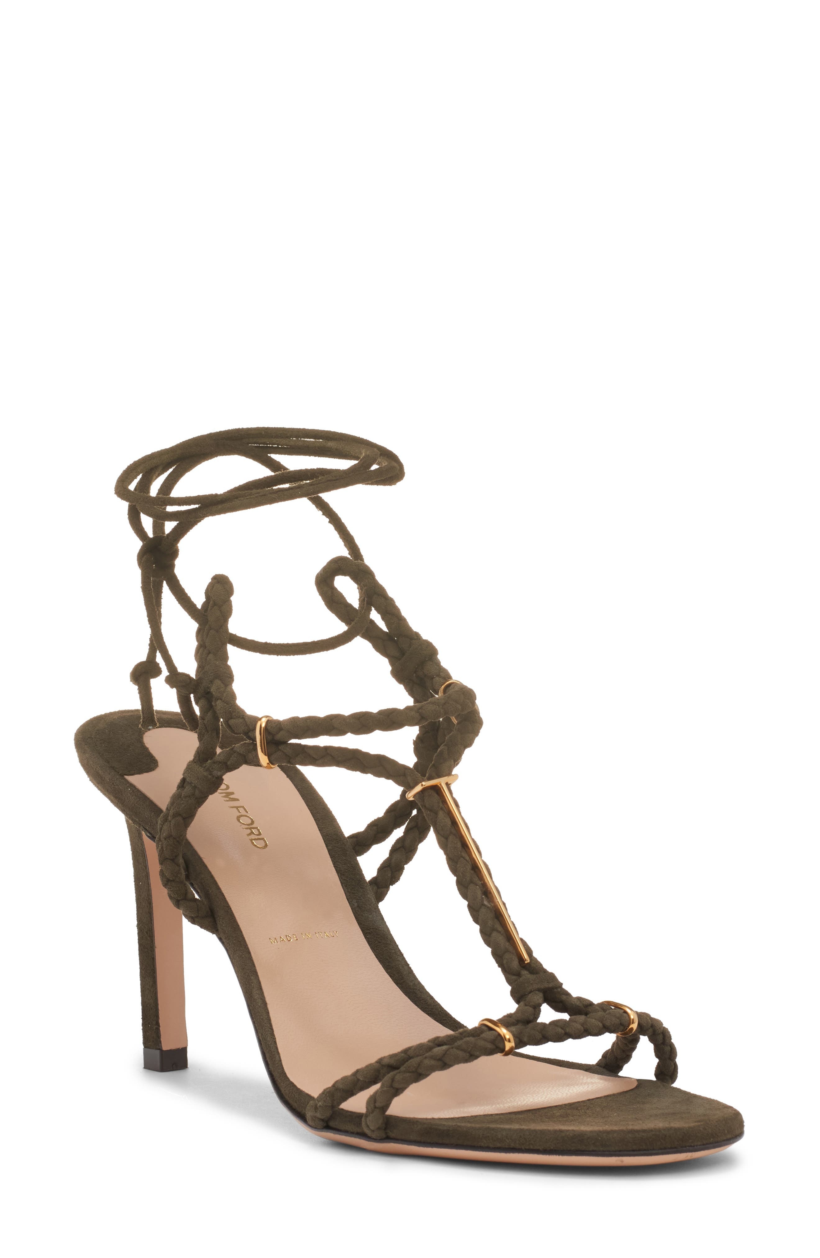 TOM FORD Lily Braided Strap Stiletto Sandal in 1E055 Military Green at Nordstrom - 1