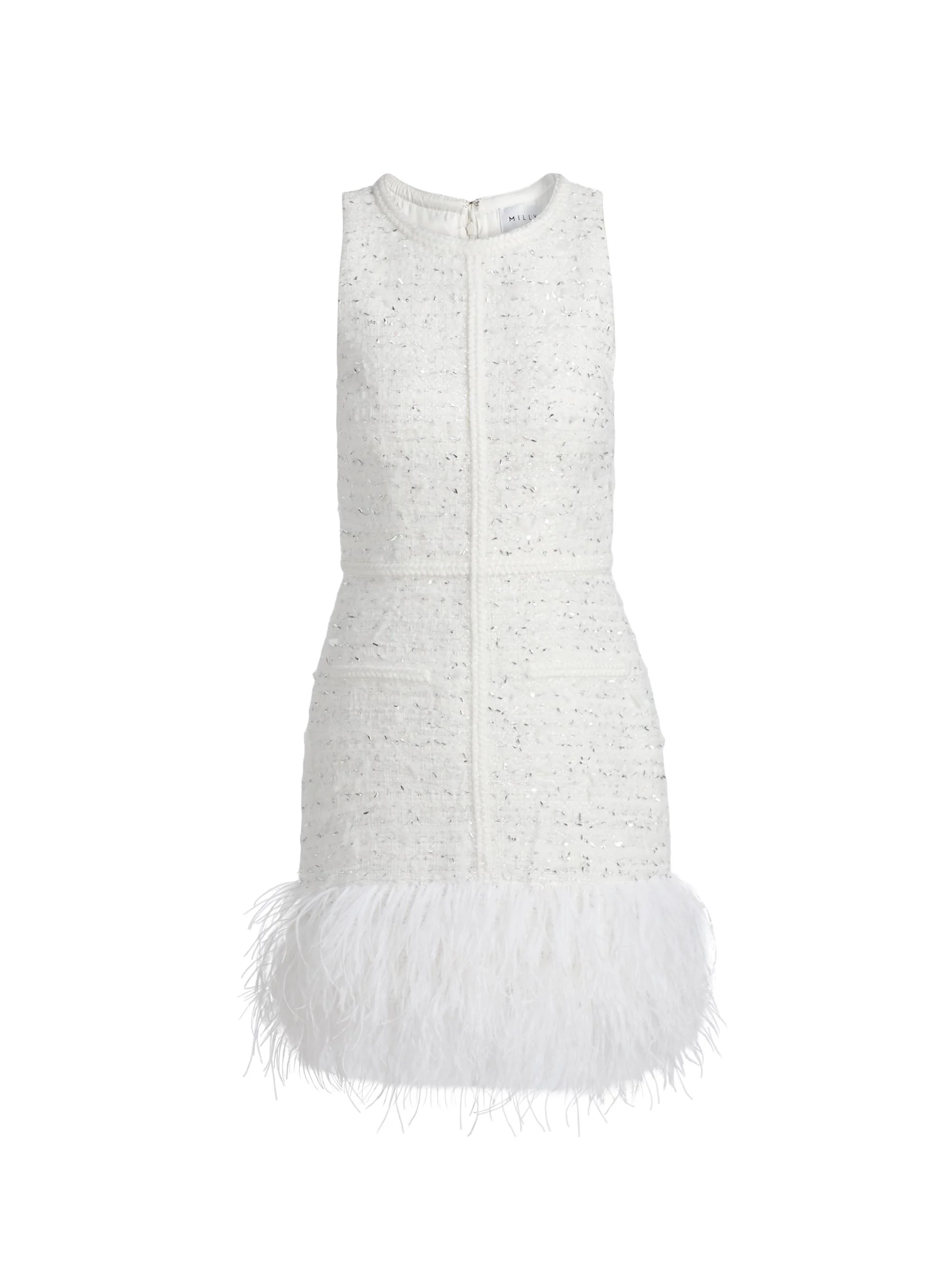 Women's Raven Feather-Trim Metallic Tweed Minidress - White Silver - 1