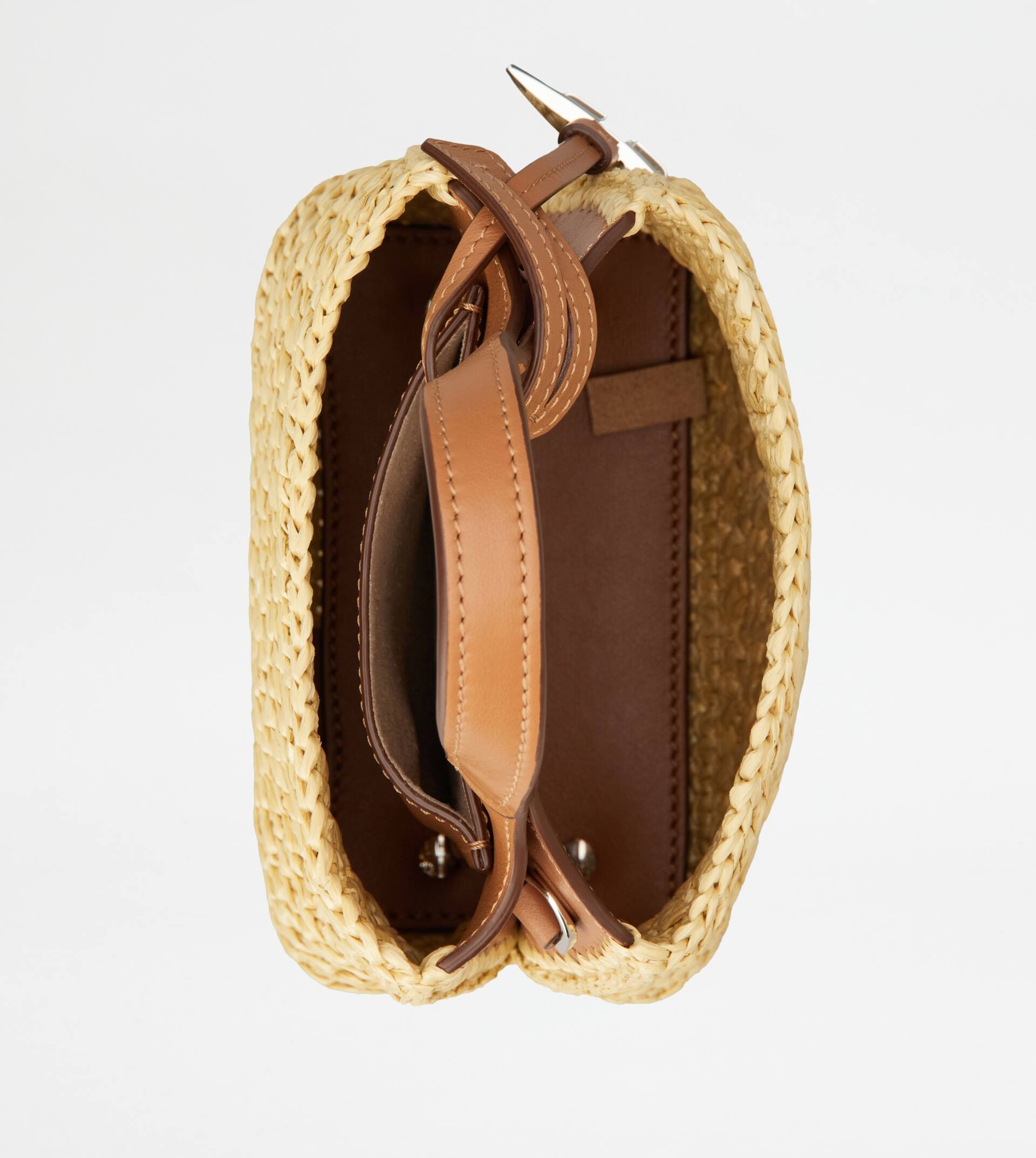 MICRO BAG IN RAFFIA AND LEATHER - BEIGE, BROWN - 4