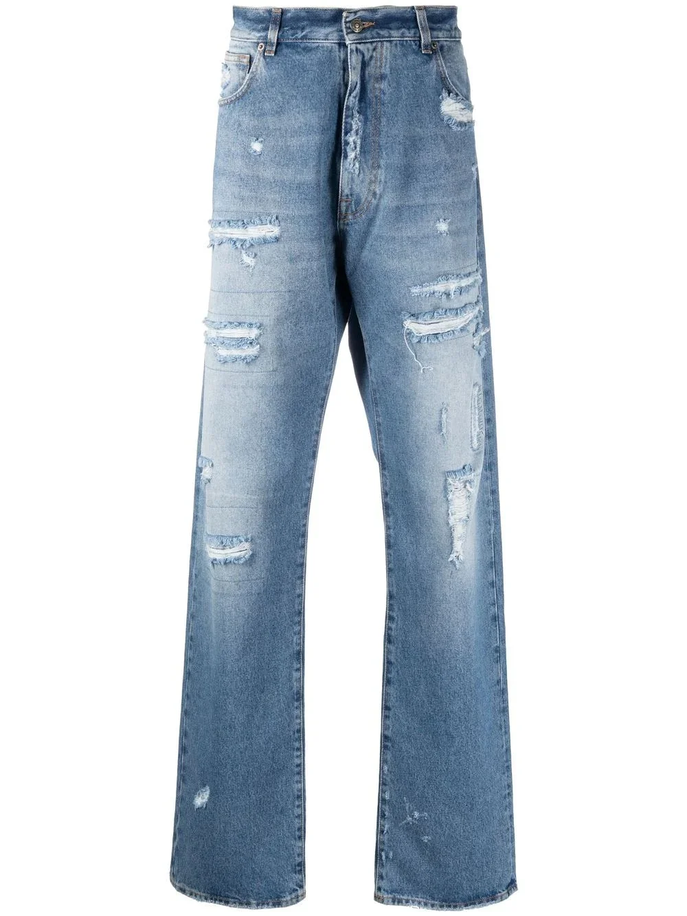 distressed straight-leg jeans - 1