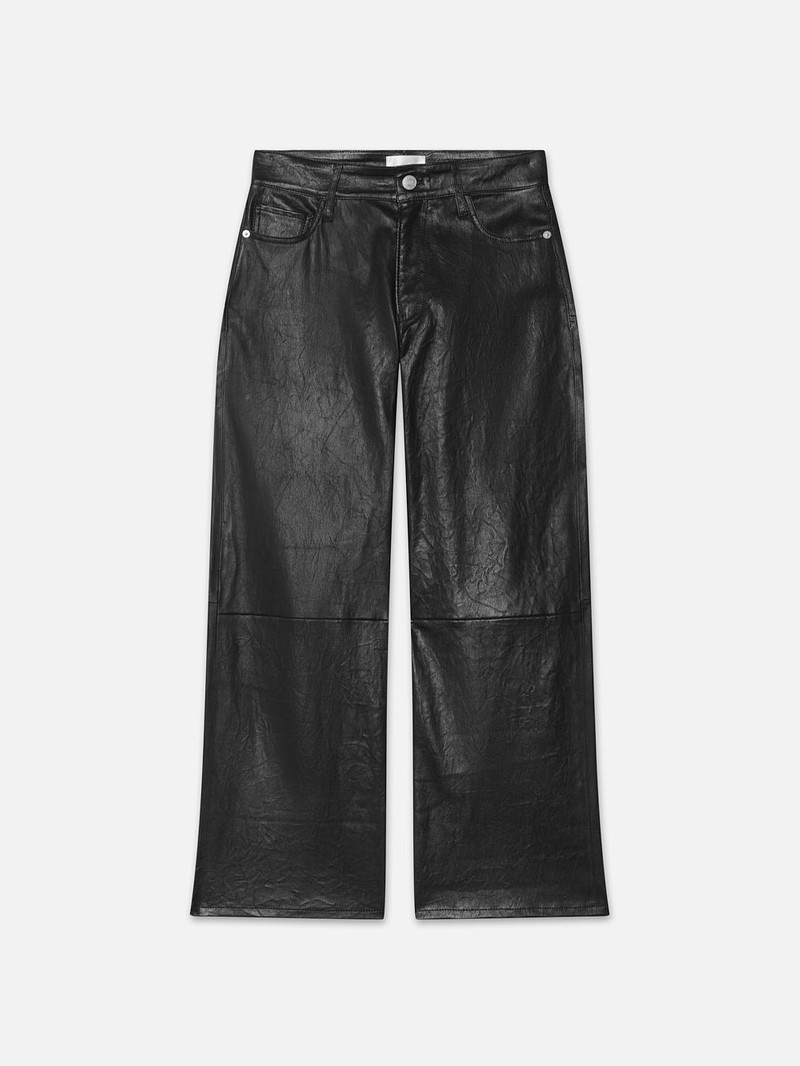 Slim Palazzo Crop Leather Trouser in Black 1