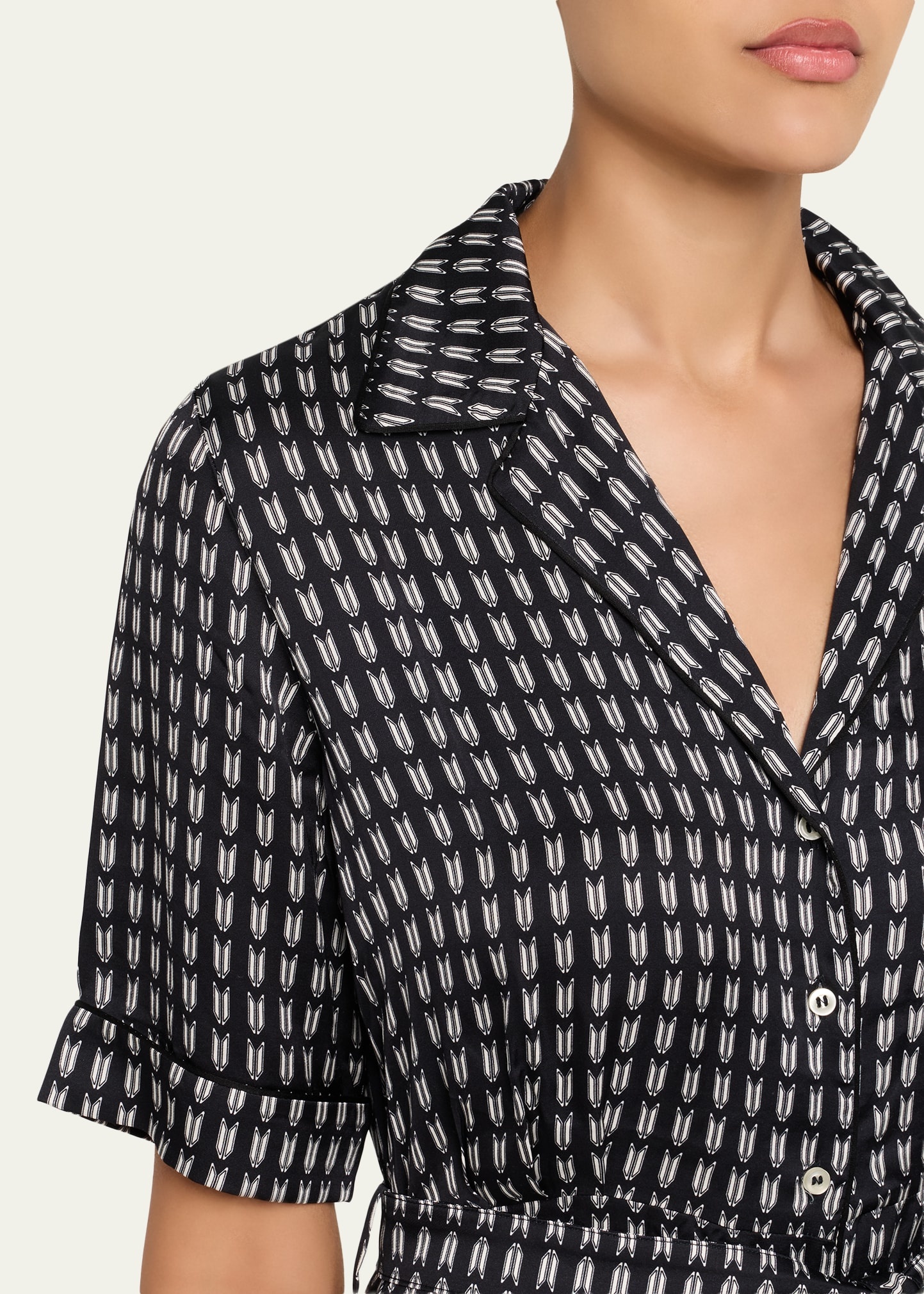 Benedicte Short-Sleeve Tulip-Print Shirtdress - 5