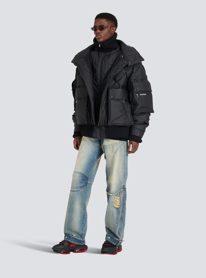 Balmain Hooded faux leather quilted jacket outlook