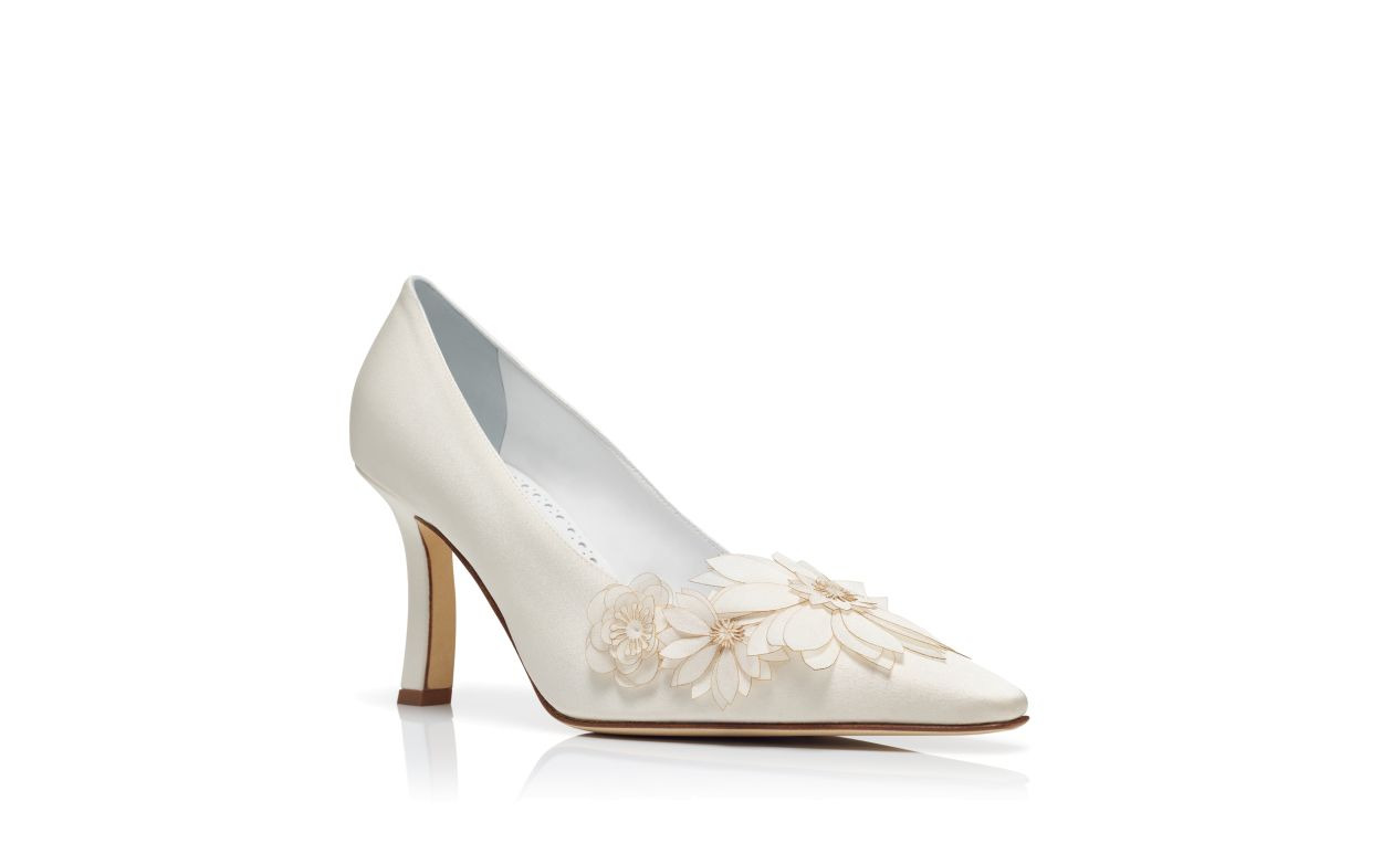 White Crepe Satin Pumps - 3