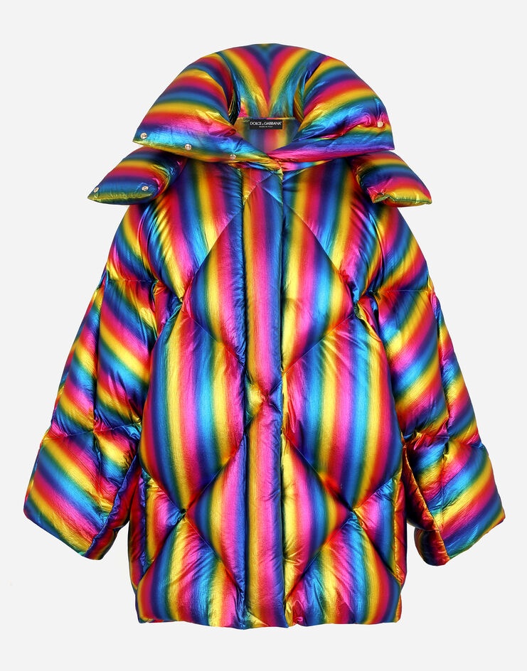 Foiled nylon down jacket with multi-colored stripes - 3