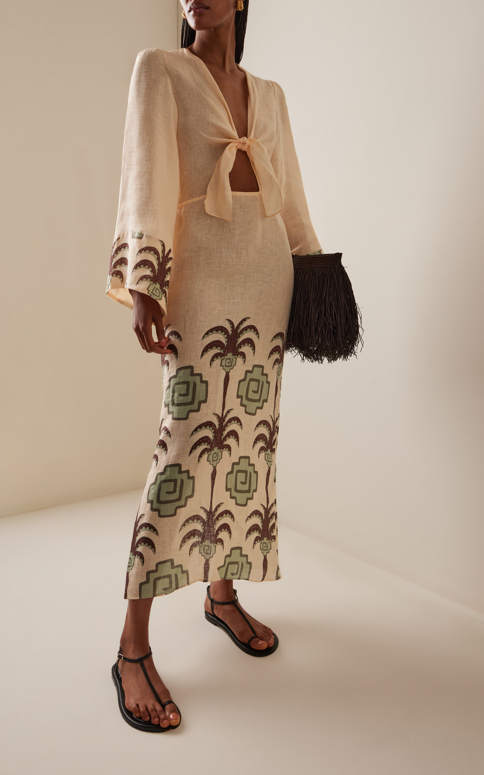 Sailing Flags Tie-Detailed Linen Midi Dress multi - 2