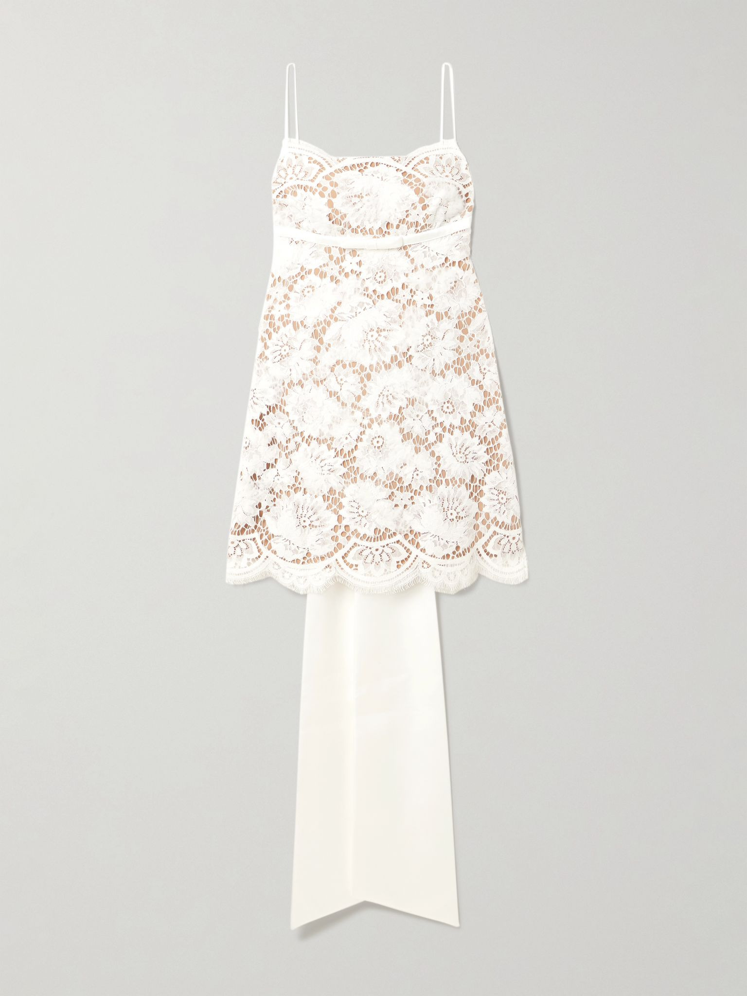 Open-back satin-trimmed lace mini dress White - 1