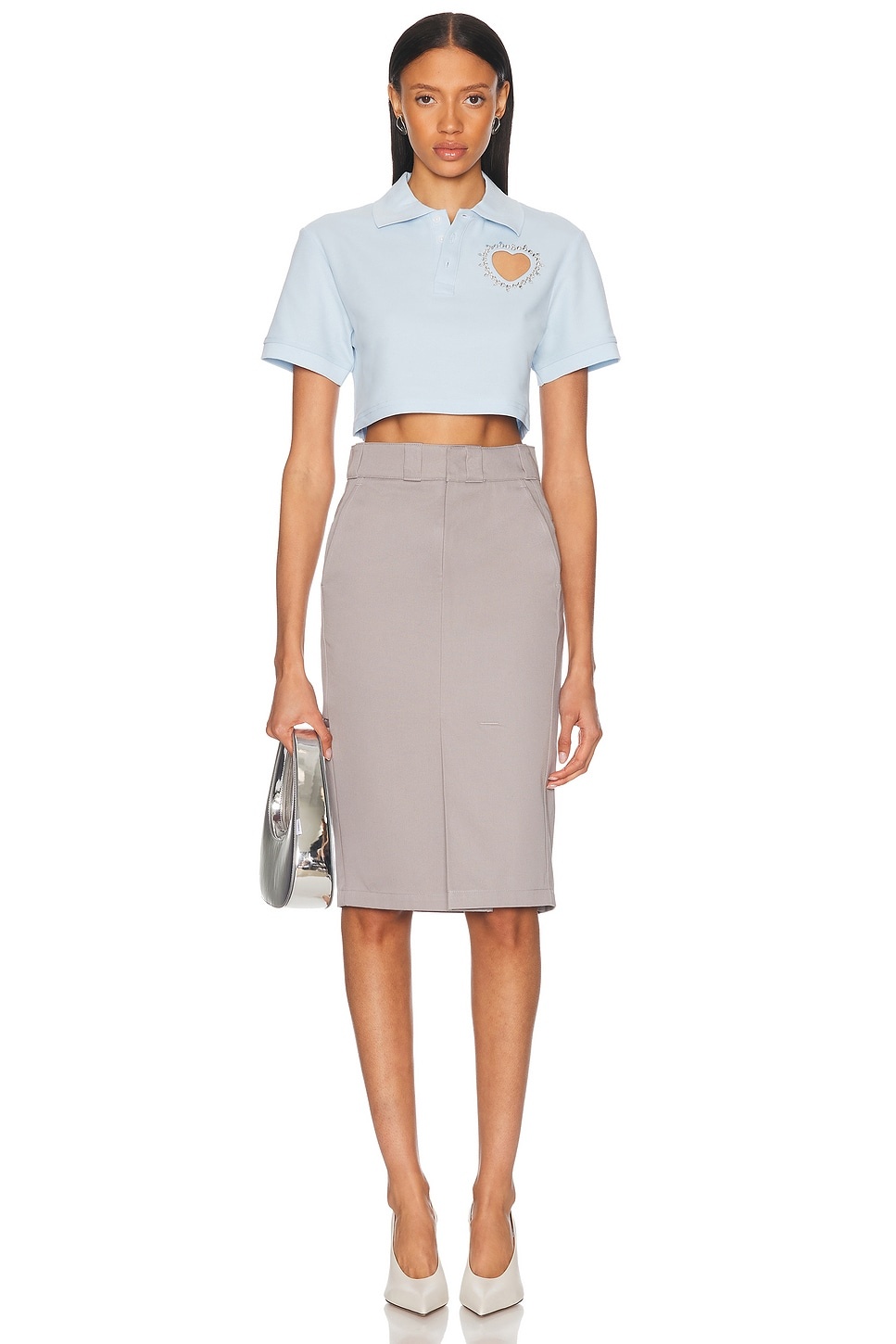 Crystal Heart Cutout Cropped Polo Top - 5