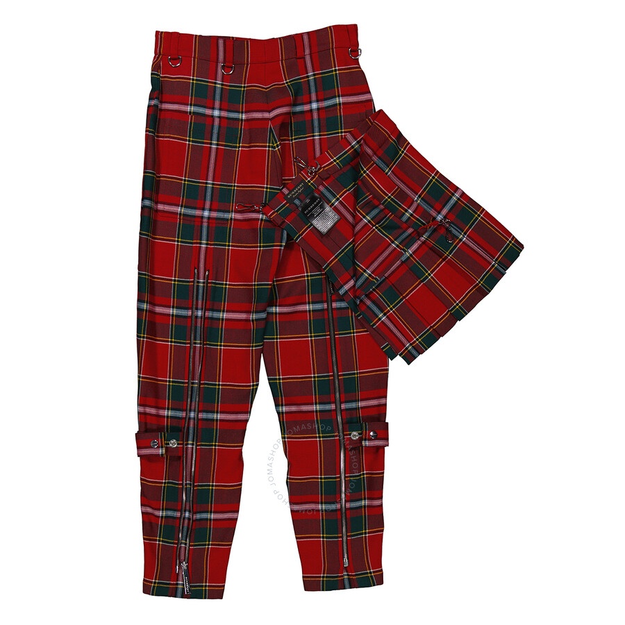 Burberry Ladies Bright Red Royal Tartan Punk Trousers - 7