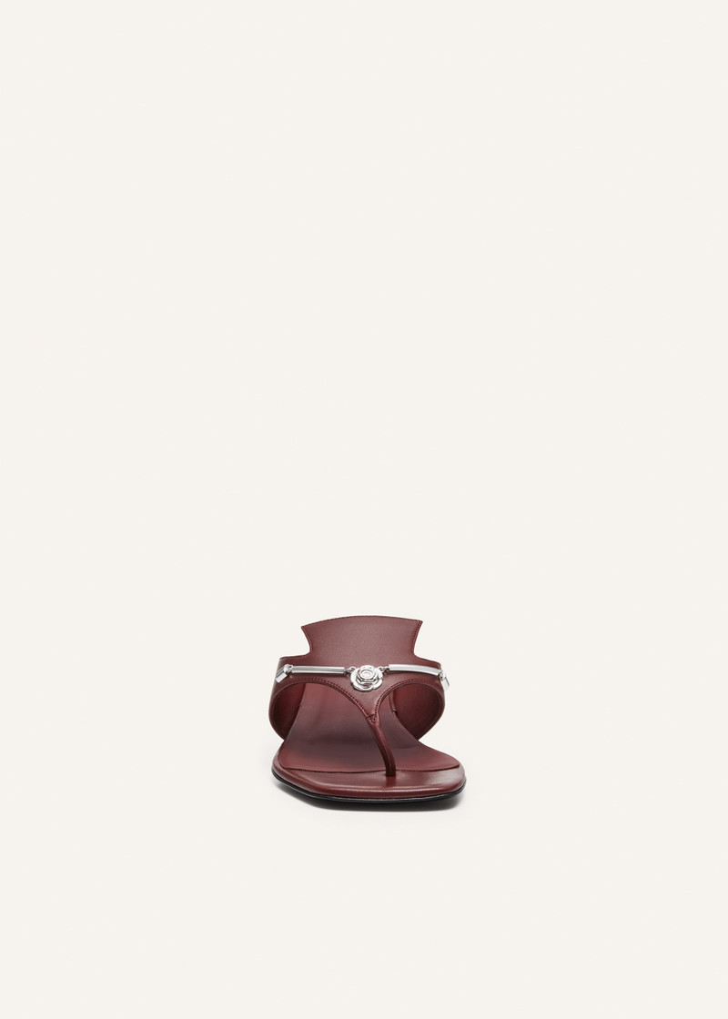 MAGDA BUTRYM Rose brooch thong sandals in burgundy leather outlook