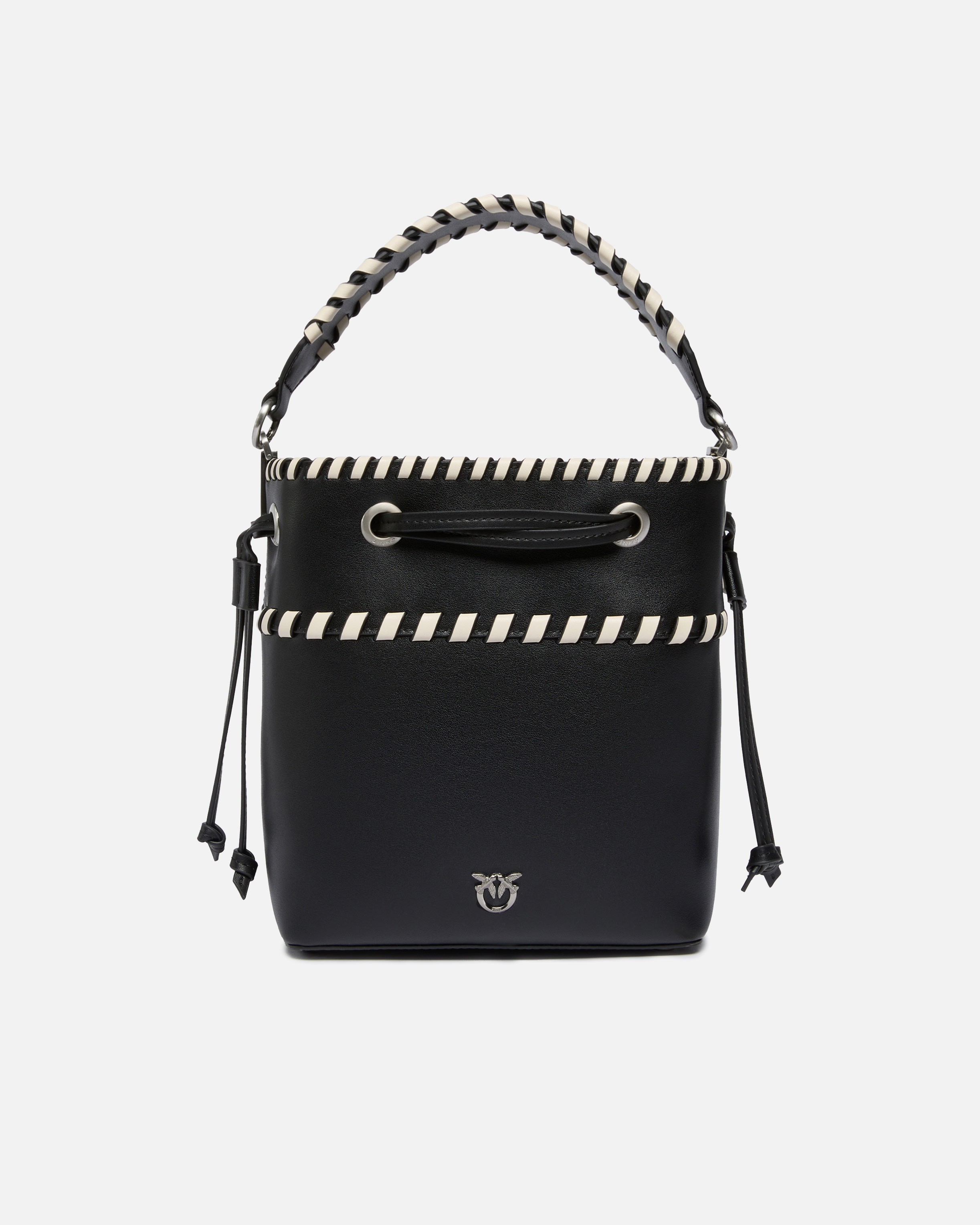 SMALL LEATHER BUCKET BAG WITH THREADED DETAILING - 1