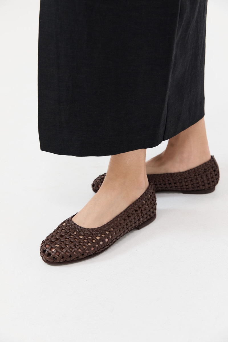 ST. AGNI Macrame Mesh Ballet Flats - Chocolate outlook