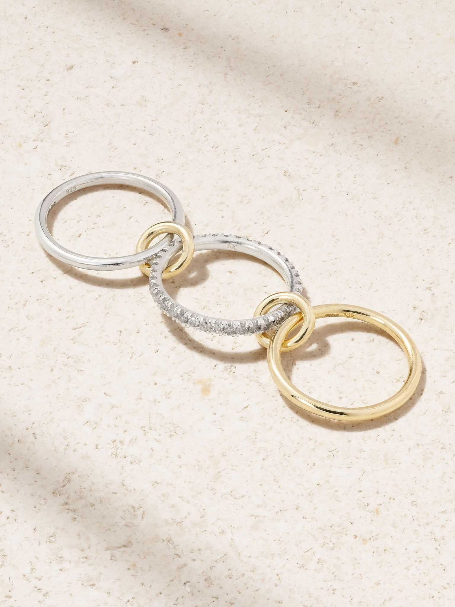 Tigris 18-karat gold, sterling silver and diamond ring Gold - 3
