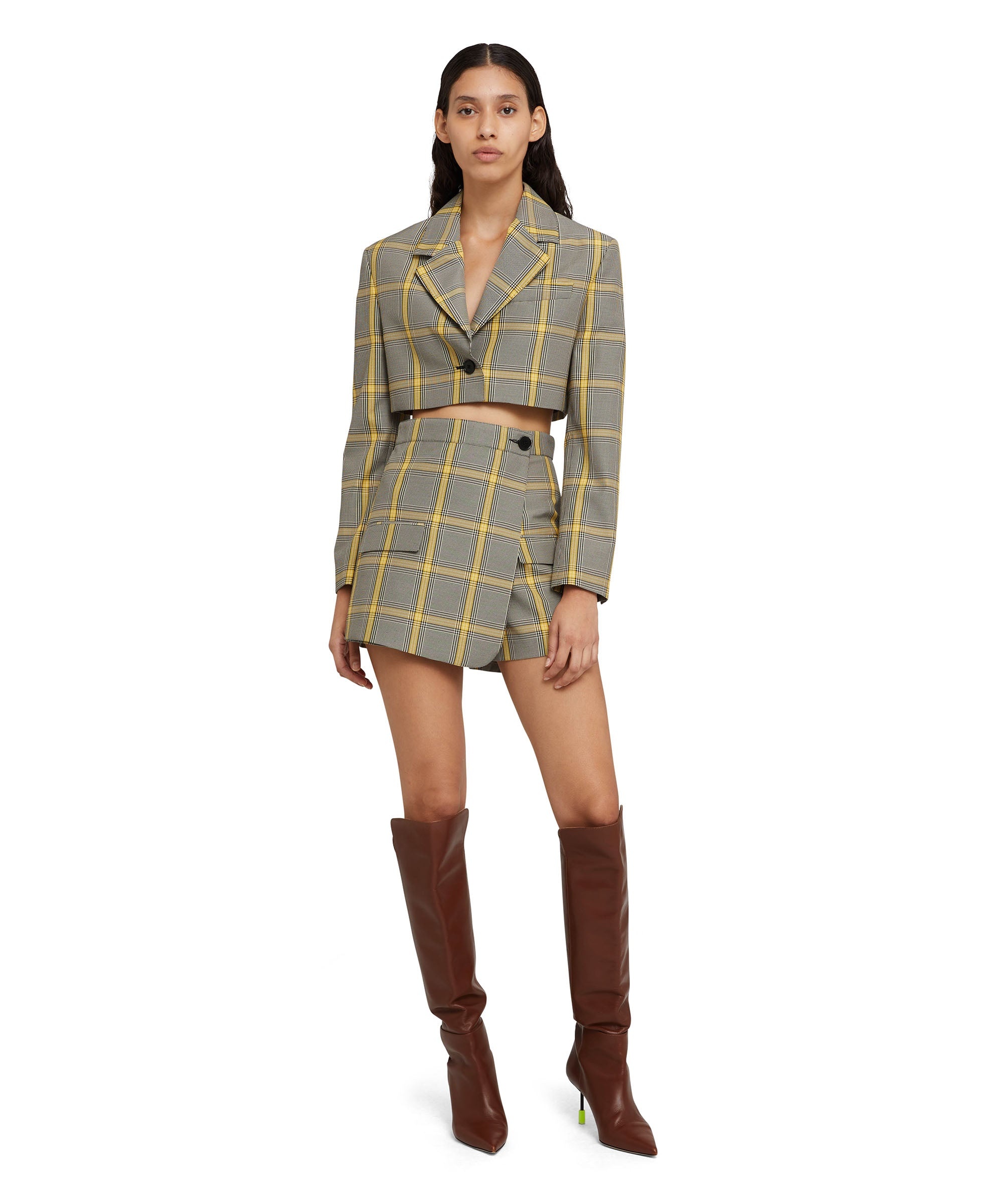 Prince of Wales style crop-top blazer - 5