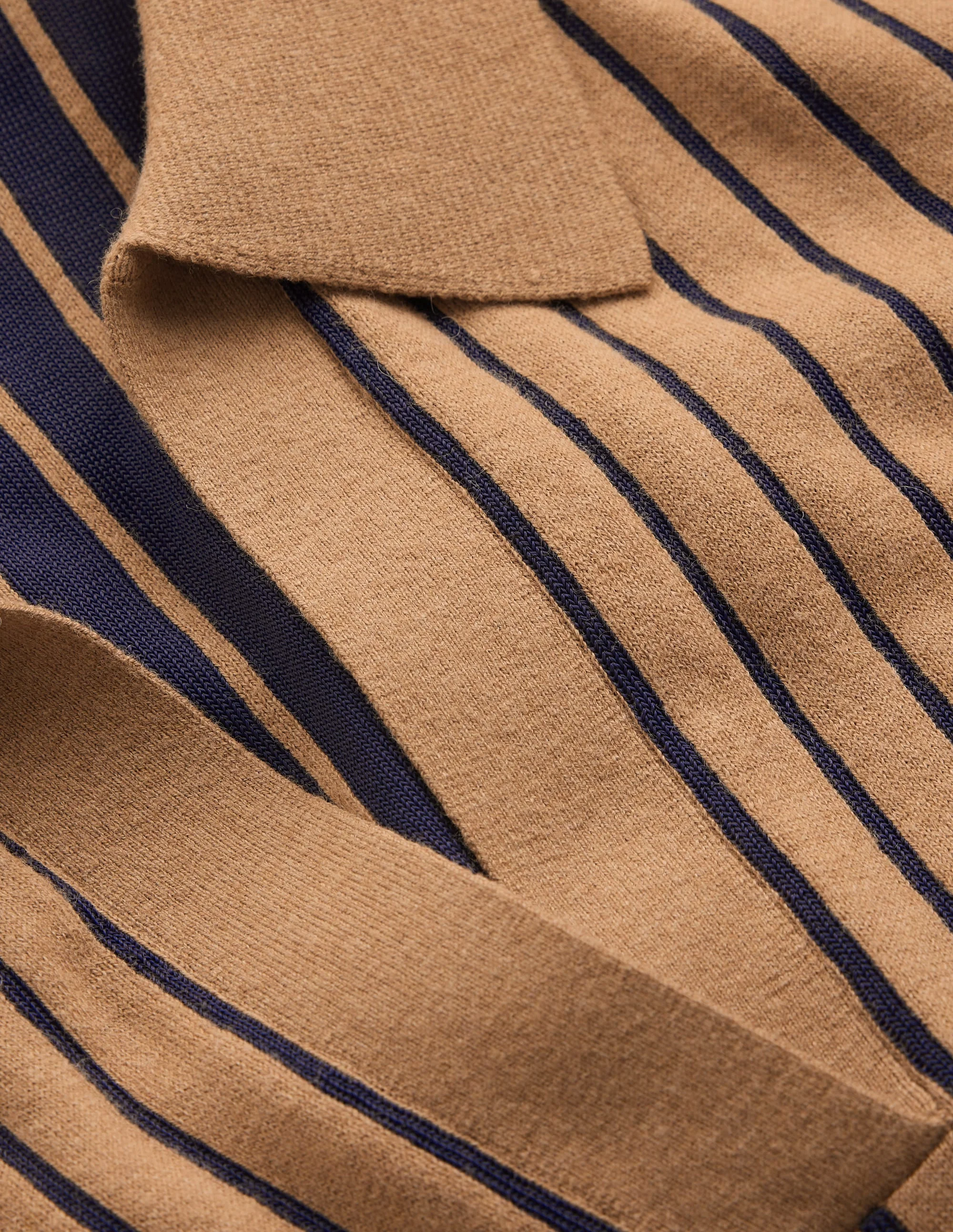 Jacquard Knitted T-Shirt-Camel, Navy Stripe - 1