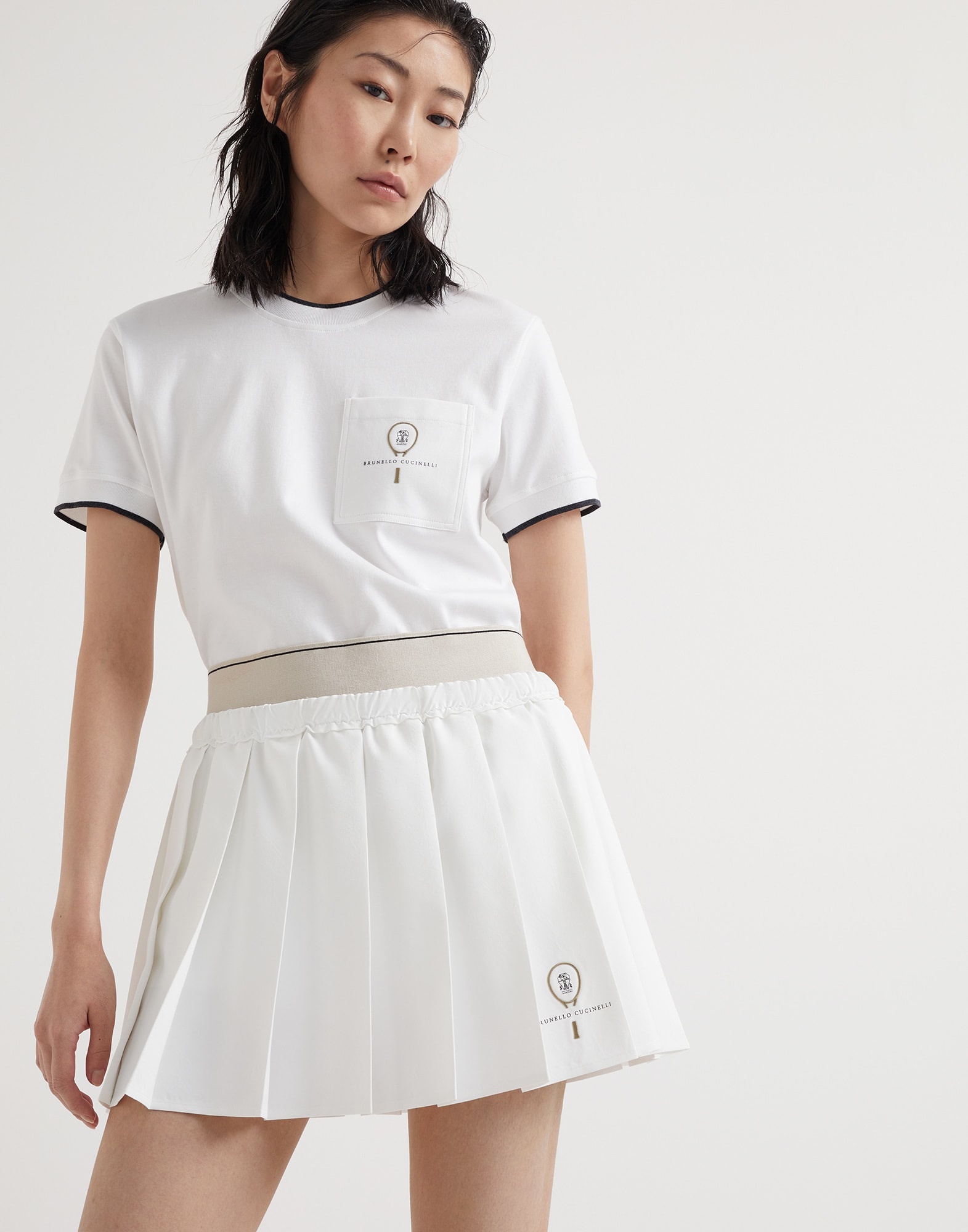 Pleated techno poplin mini skirt with tennis logo - 3