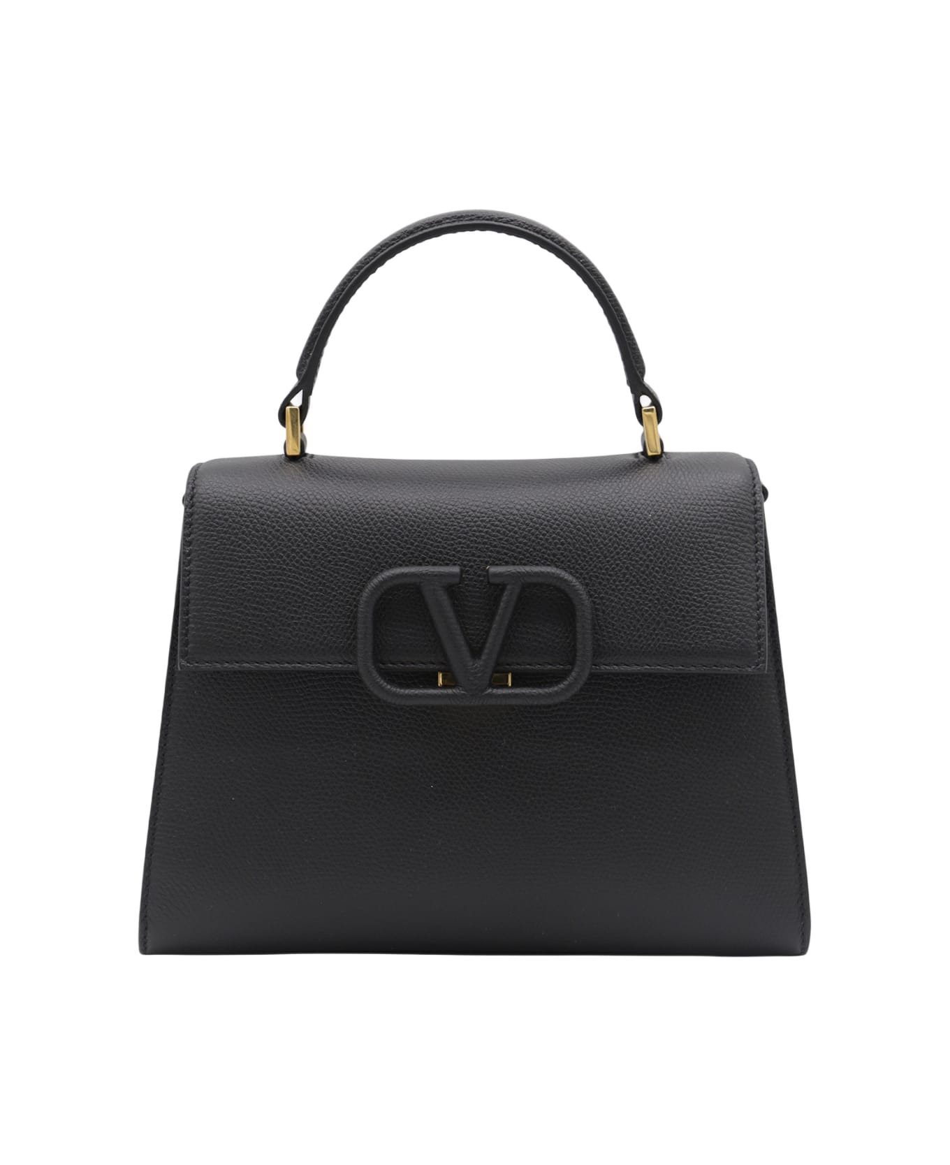 Black Leather Vsling Top Handle Bag - 1